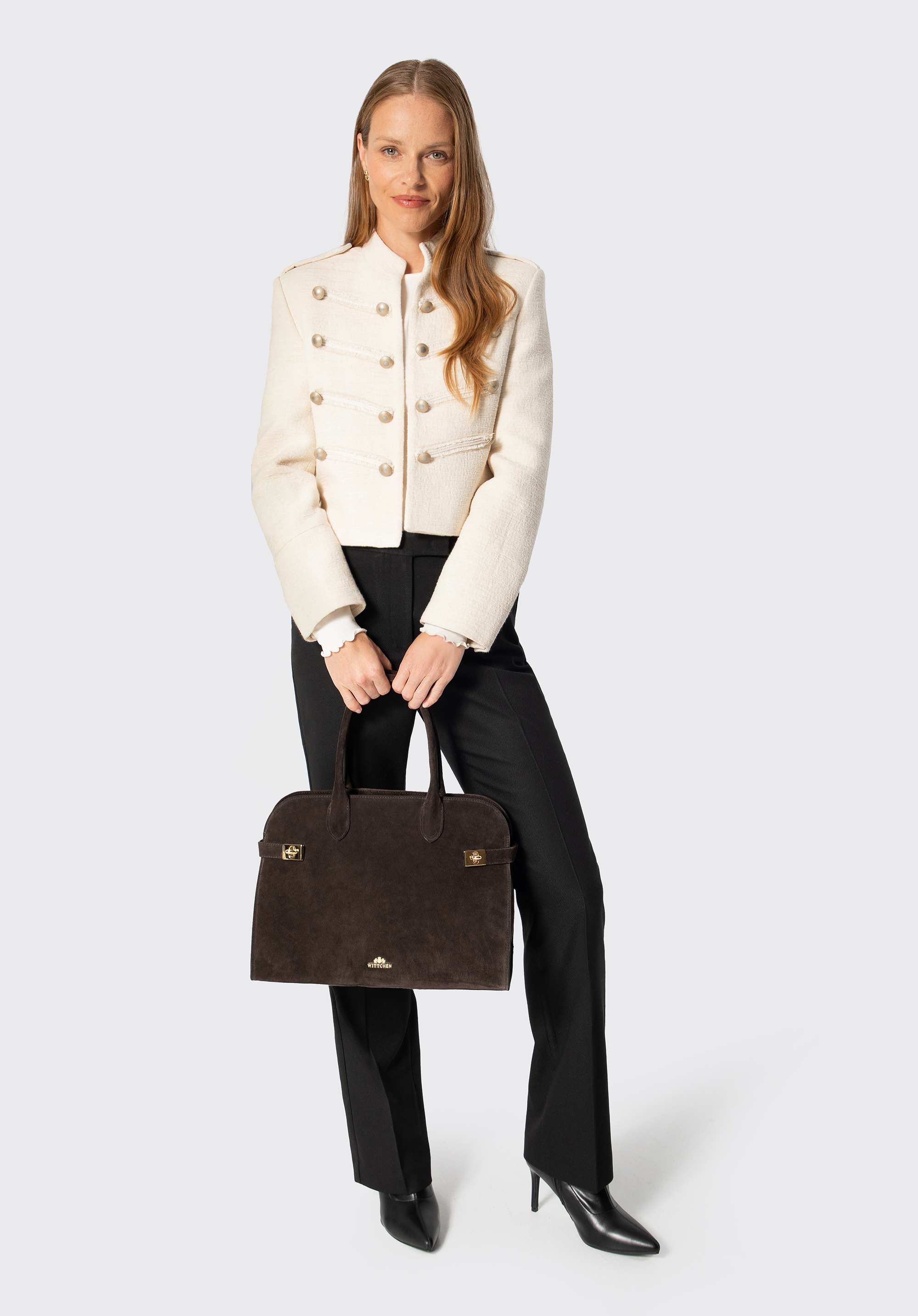 Große Wildledertasche für Damen, dunkelbraun, 103-4E-001-8, Bild 1
