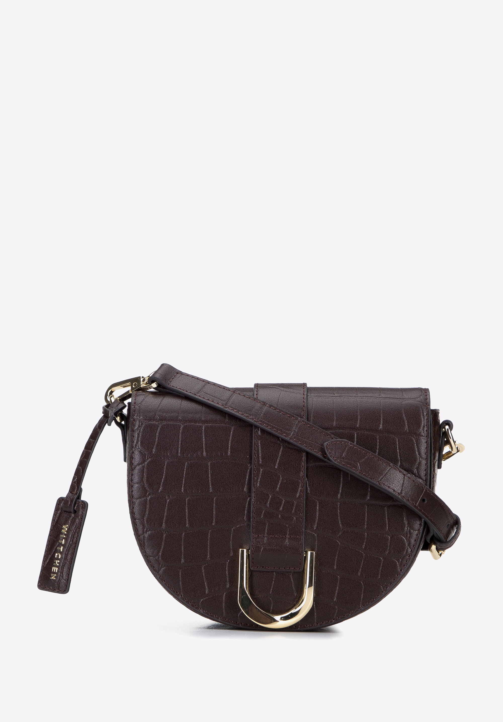 Halbrunde Damen-Umhängetasche aus Leder mit Schnalle, dunkelbraun, 95-4E-652-4, Bild 1