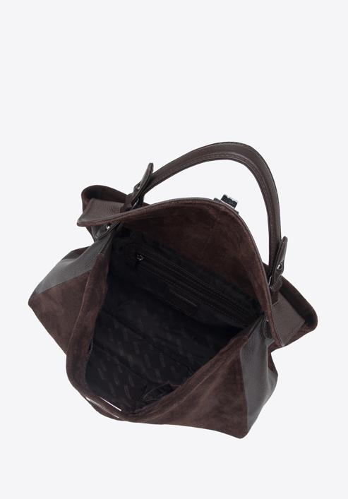 Handtasche aus zwei Lederarten, dunkelbraun, 95-4E-025-1, Bild 3