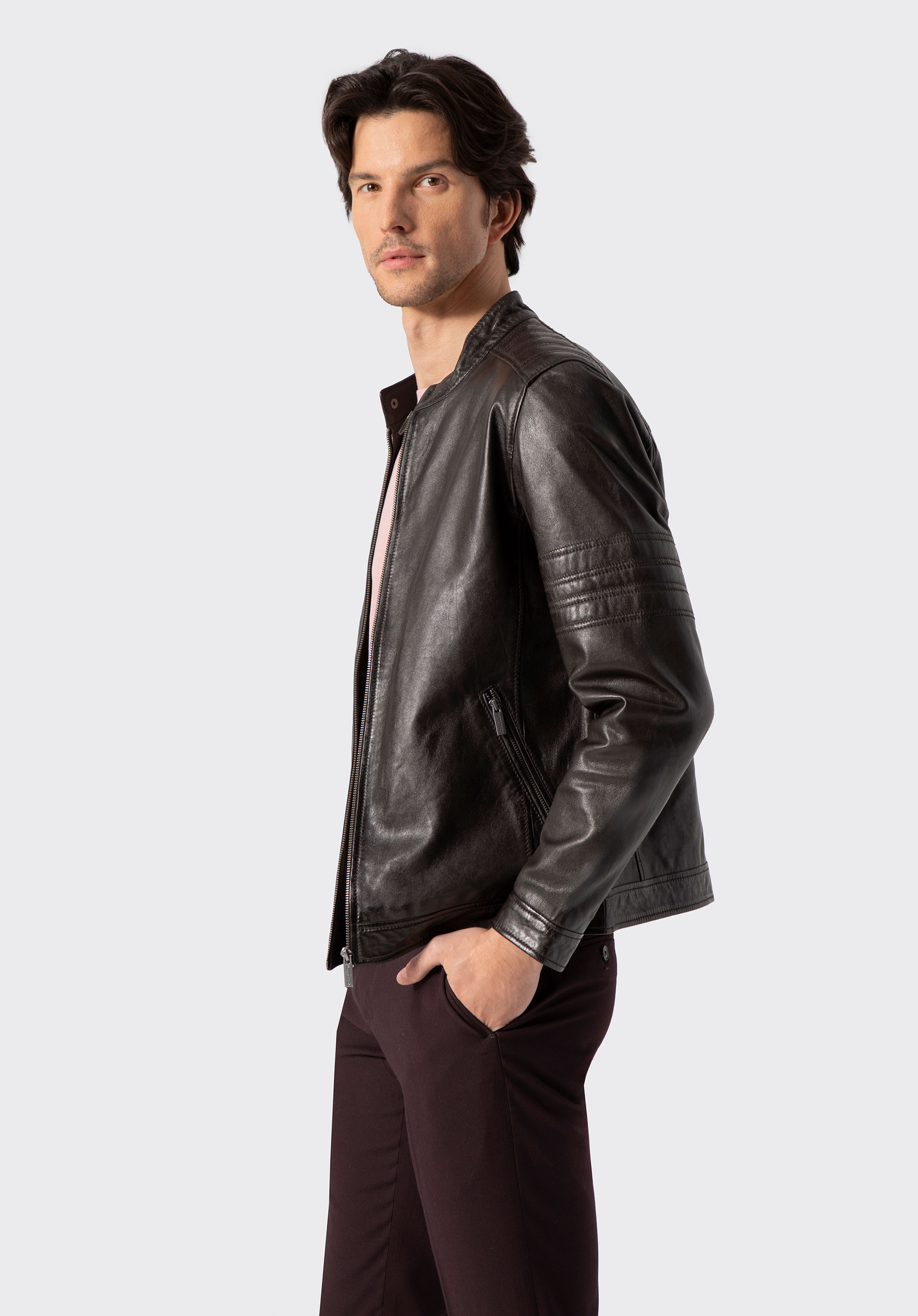 Herren Bikerjacke aus Leder mit Nähten, dunkelbraun, 100-09-808-4-2XL, Bild 1