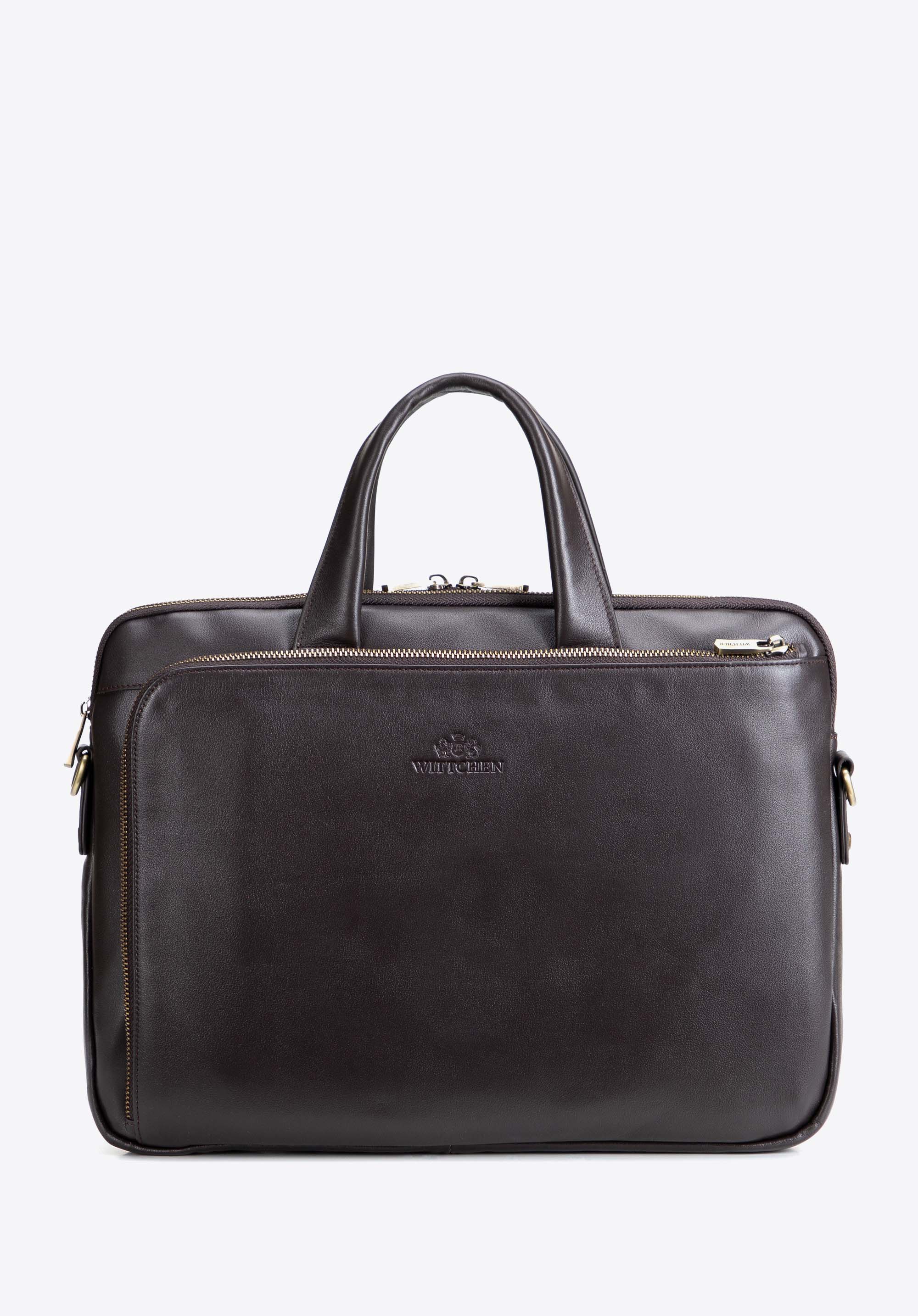 Herren-Laptoptasche aus Leder, 15,6 Zoll, mit zwei Fächern, dunkelbraun, 103-3U-004-4, Bild 1