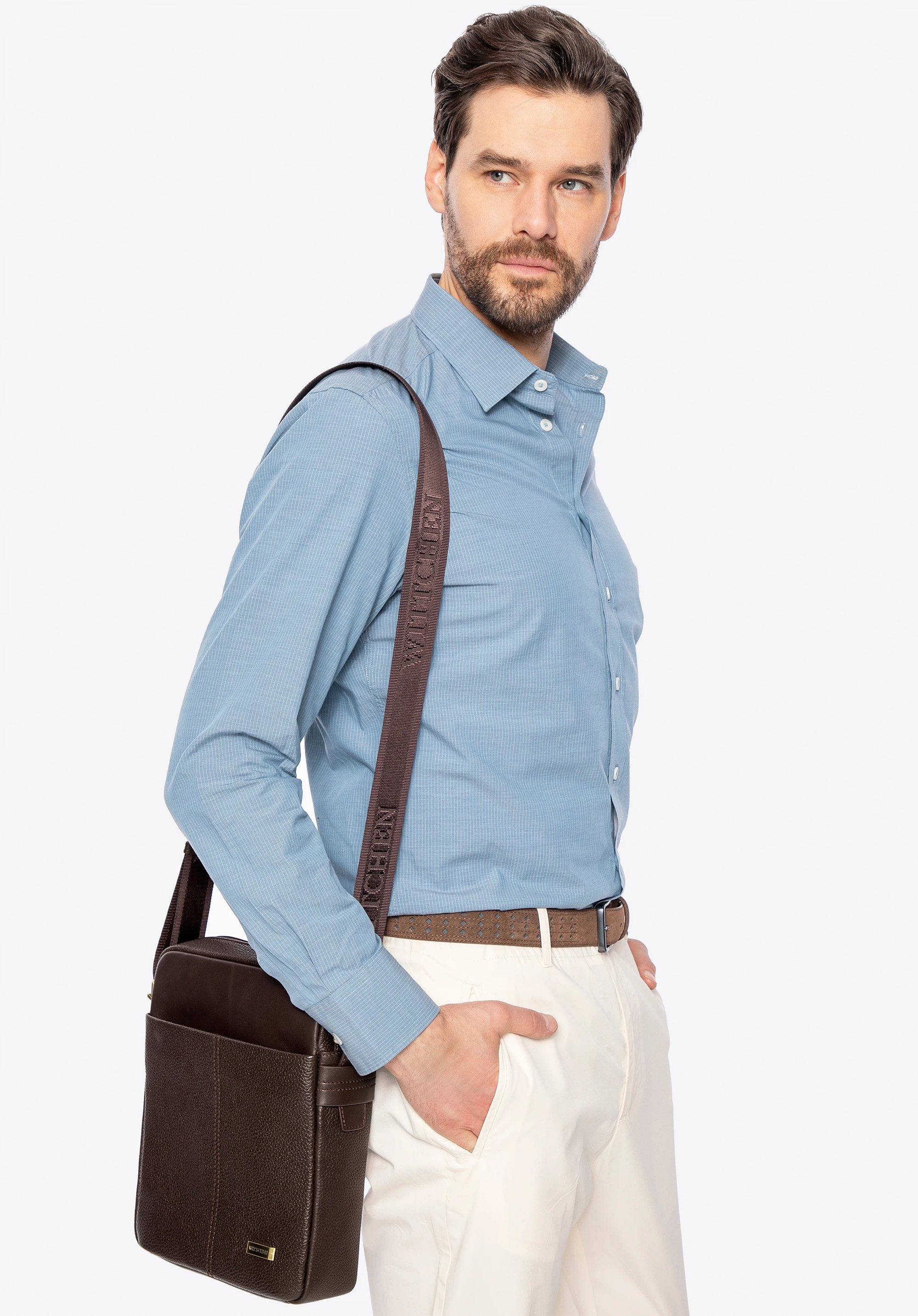 Herren Leder Umhängetasche, dunkelbraun, 100-4U-803-4, Bild 1
