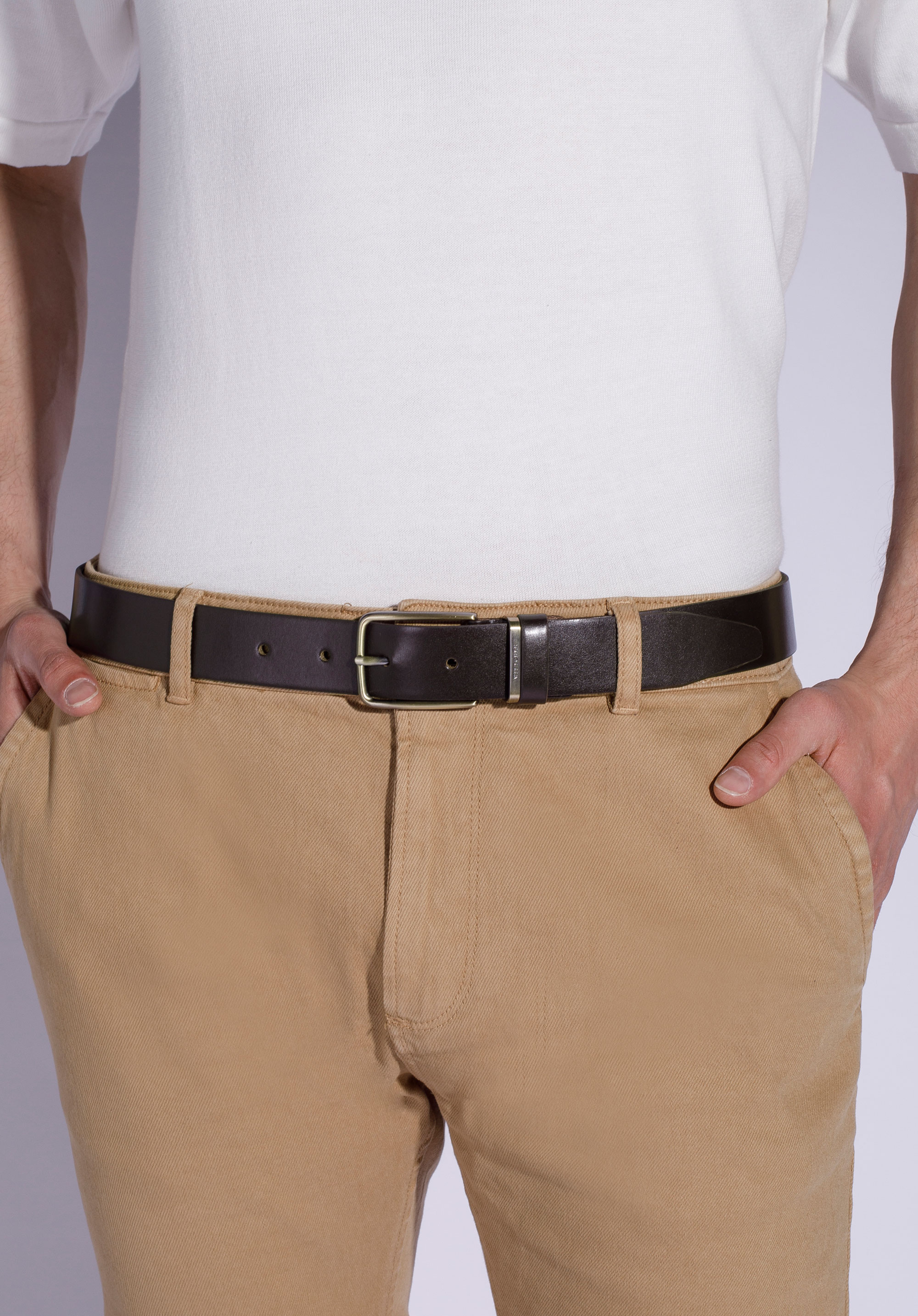 Herren-Ledergürtel mit Doppelschlaufe, dunkelbraun, 94-8M-913-5-12, Bild 1