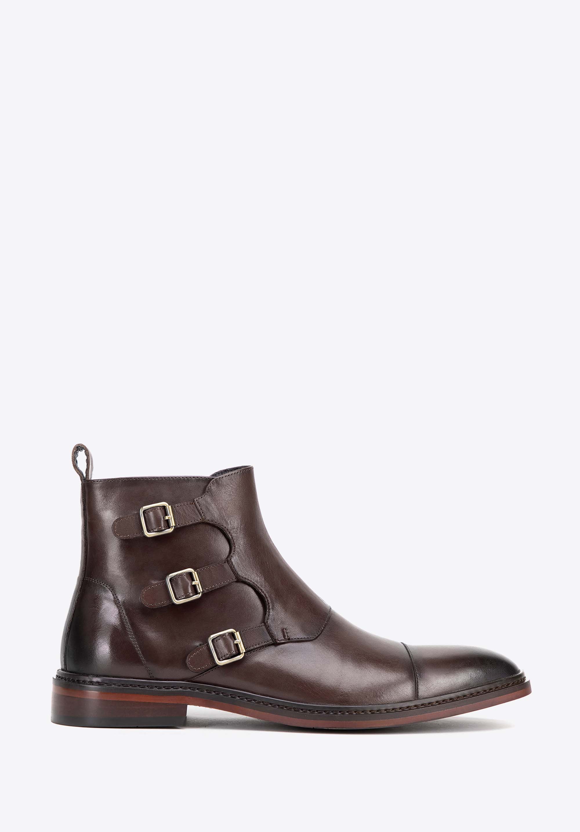 Herren Lederstiefel mit Zierschnallen, dunkelbraun, 99-M-509-4-42, Bild 1