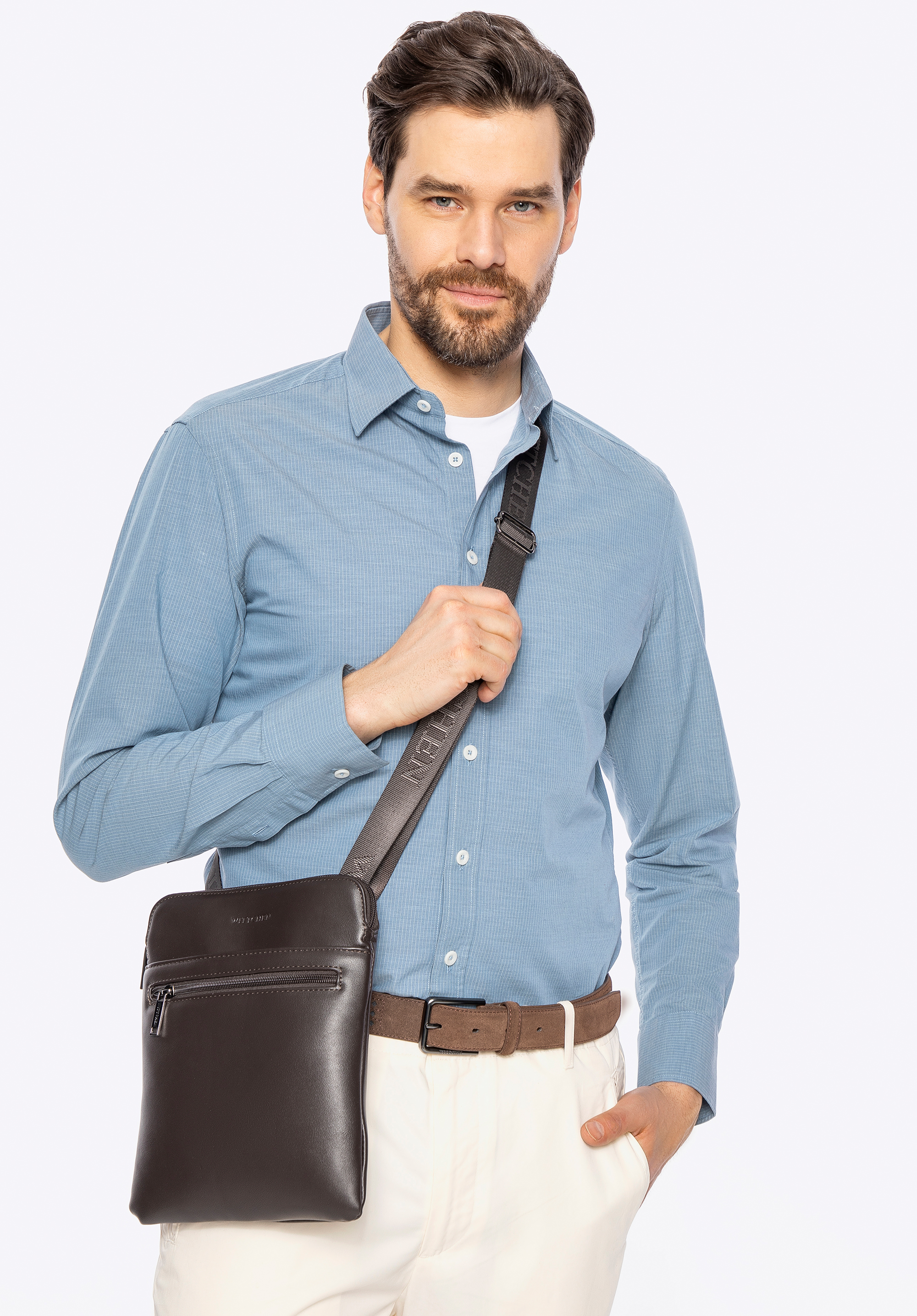 Herren-Umhängetasche aus Lederimitat, dunkelbraun, 100-4P-908-4, Bild 1