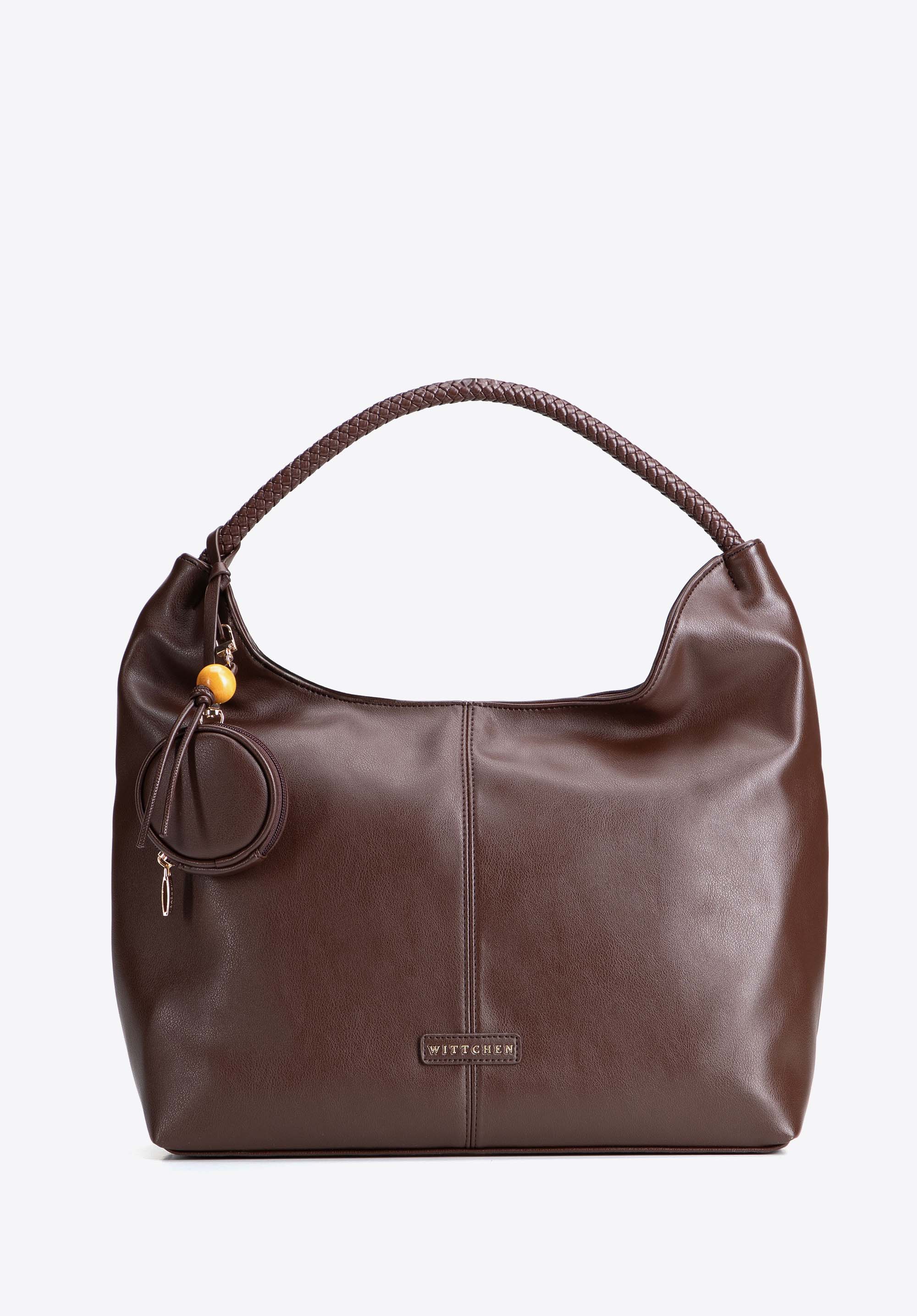 Hobo-Tasche für Damen mit geflochtenem Henkel und Innentasche, dunkelbraun, 103-4Y-522-4, Bild 1