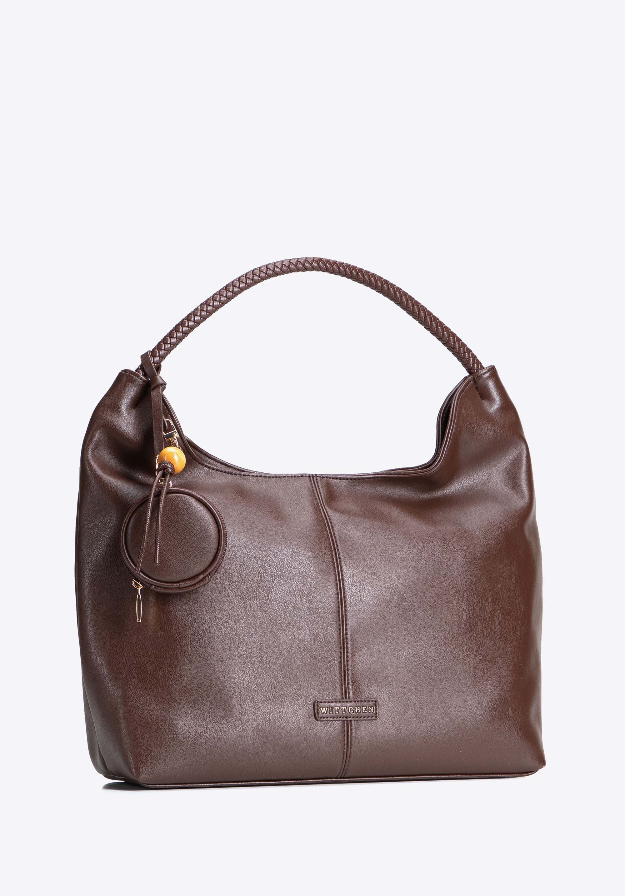 Hobo-Tasche für Damen mit geflochtenem Henkel und Innentasche, dunkelbraun, 103-4Y-522-4, Bild 1