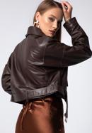 Kurze Bikerjacke aus Leder für Damen, dunkelbraun, 97-09-202-1-L, Bild 4