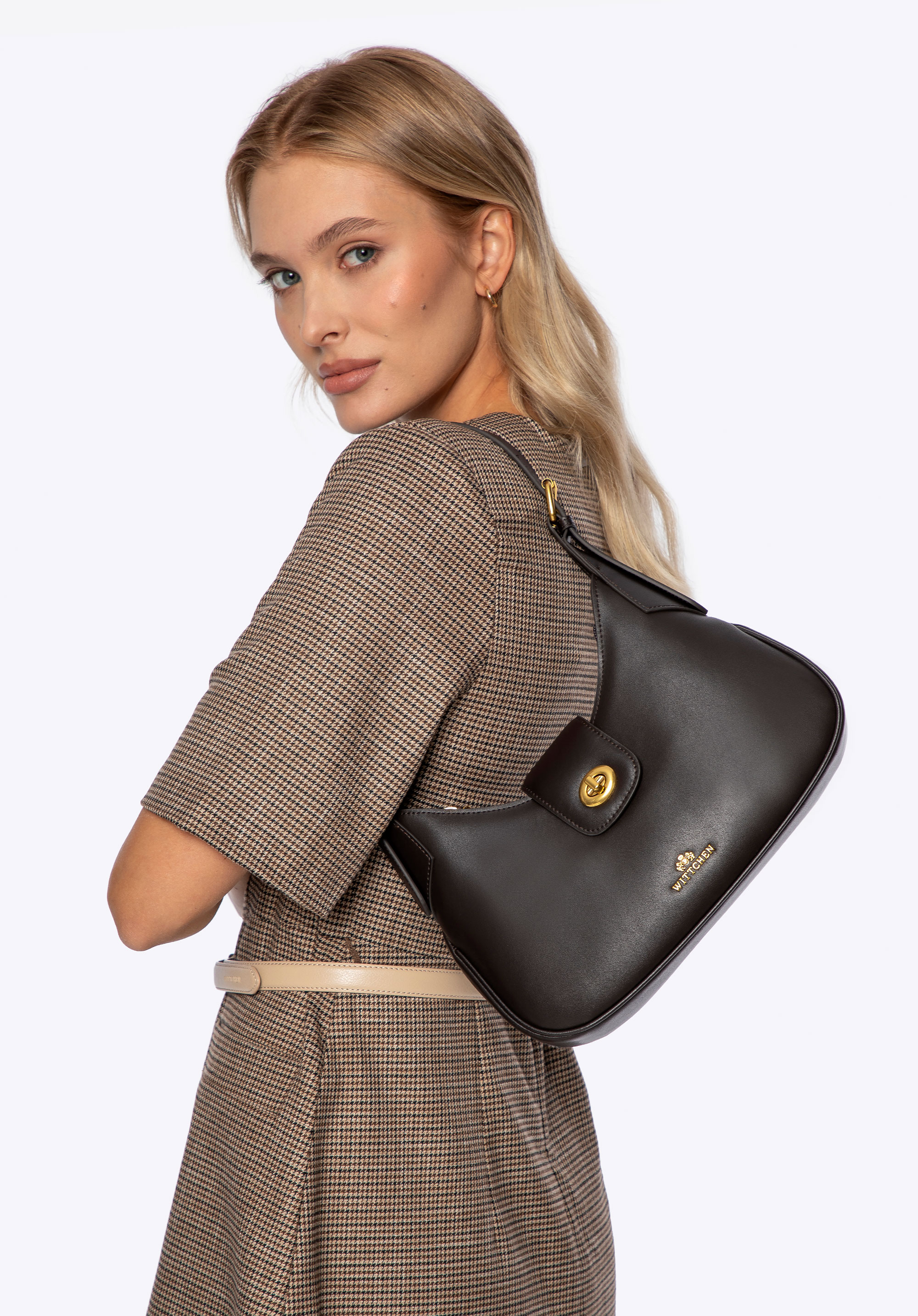 Leder-Umhängetasche mit abnehmbarem Tragegurt, dunkelbraun, 101-4E-209-4, Bild 1