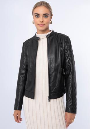 Klassische Damenjacke aus Leder mit Stehkragen, dunkelbraun, 97-09-804-4-XL, Bild 1