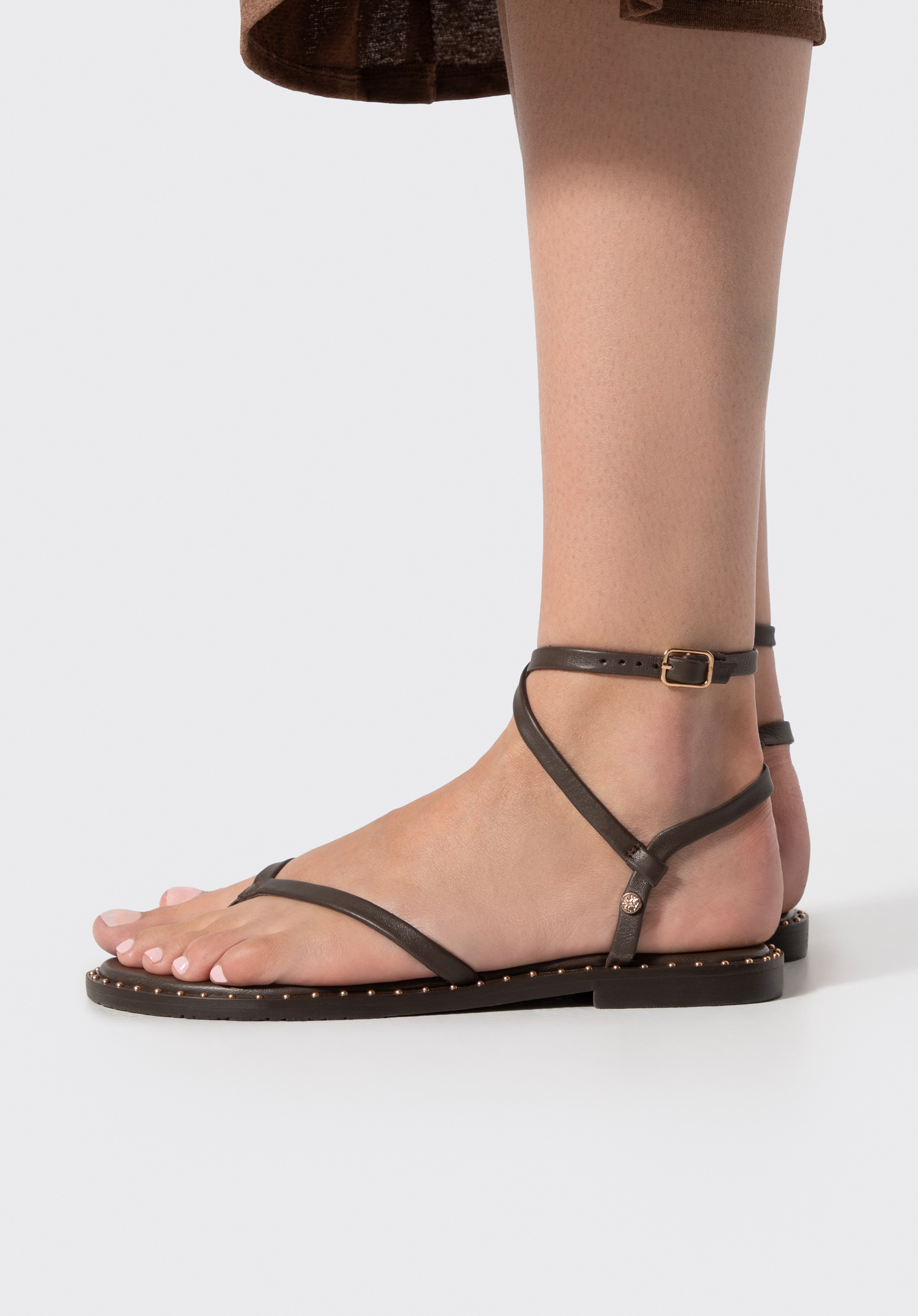 Ledersandalen mit Strassbesatz, dunkelbraun, 102-D-702-4-40, Bild 1
