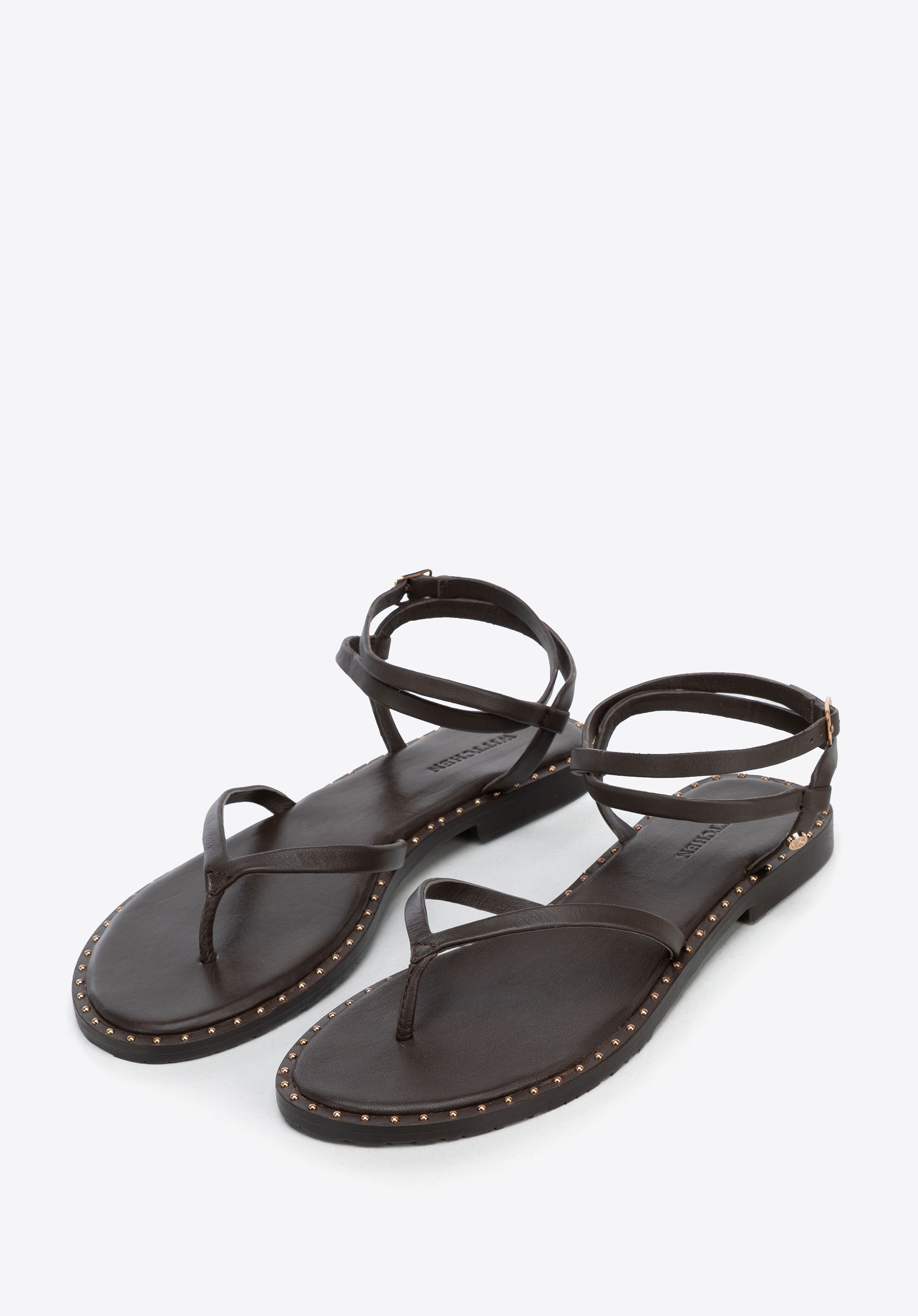 Ledersandalen mit Strassbesatz, dunkelbraun, 102-D-702-4-40, Bild 1