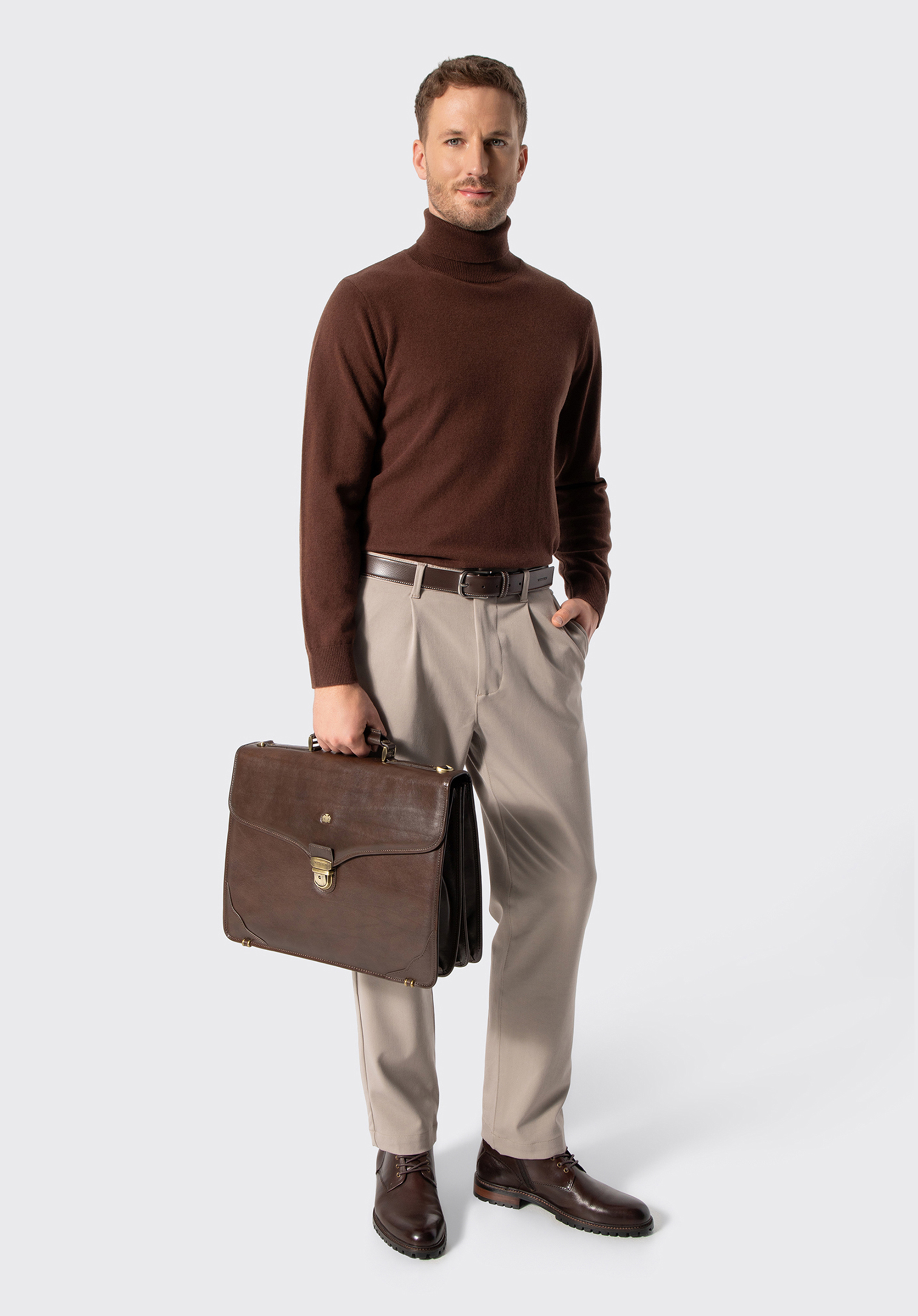 Rollkragenpullover aus Wolle für Herren, dunkelbraun, 29-99-350-4-M, Bild 1