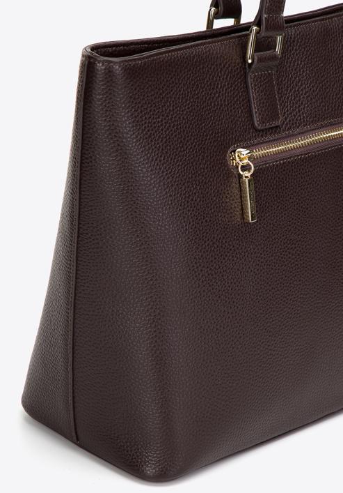 Shopper-Tasche aus Leder mit Vordertasche, dunkelbraun, 29-4E-017-4, Bild 5