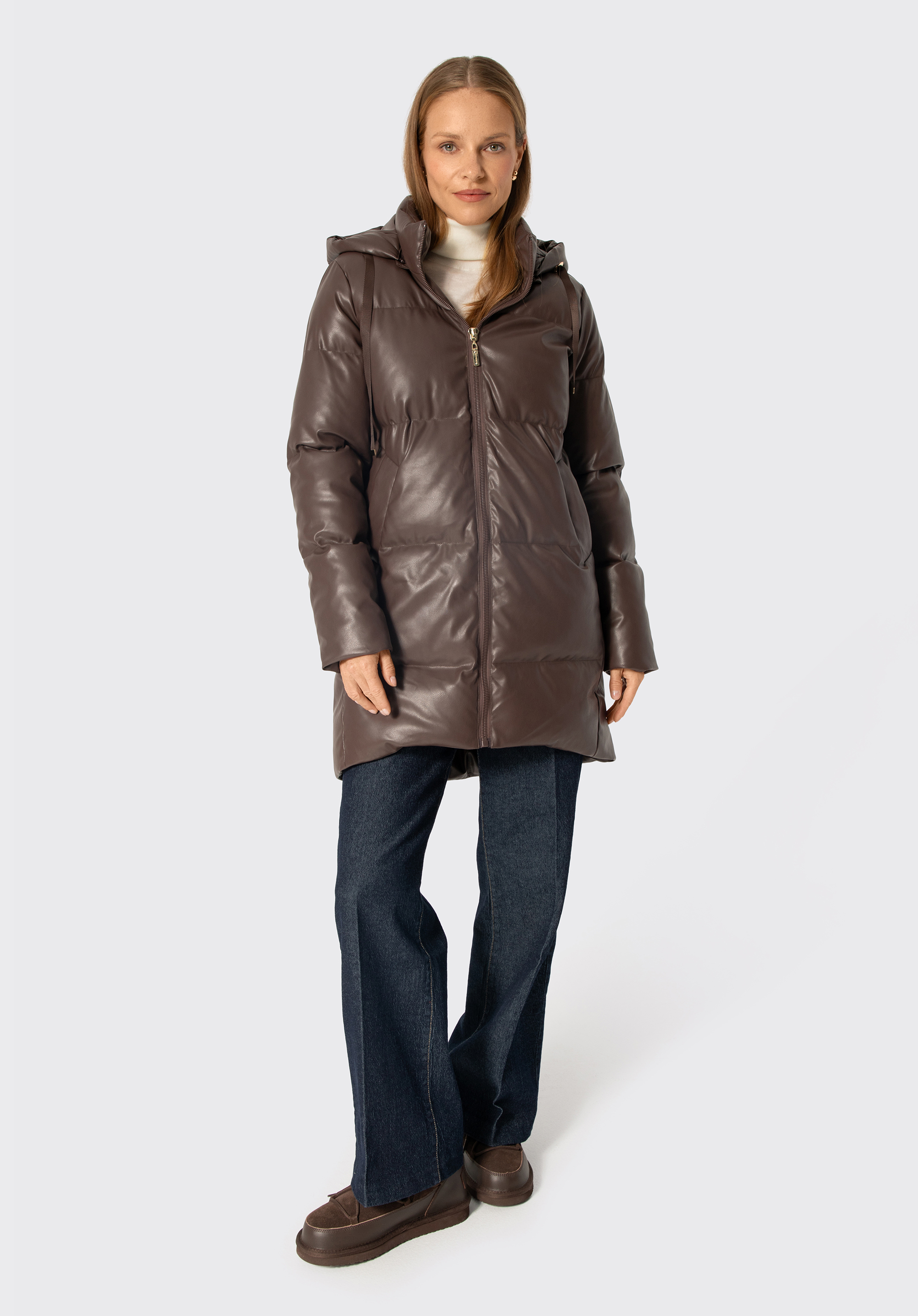 Steppjacke für Damen mit abnehmbarer Kapuze, dunkelbraun, 103-9D-406-4-XS, Bild 1