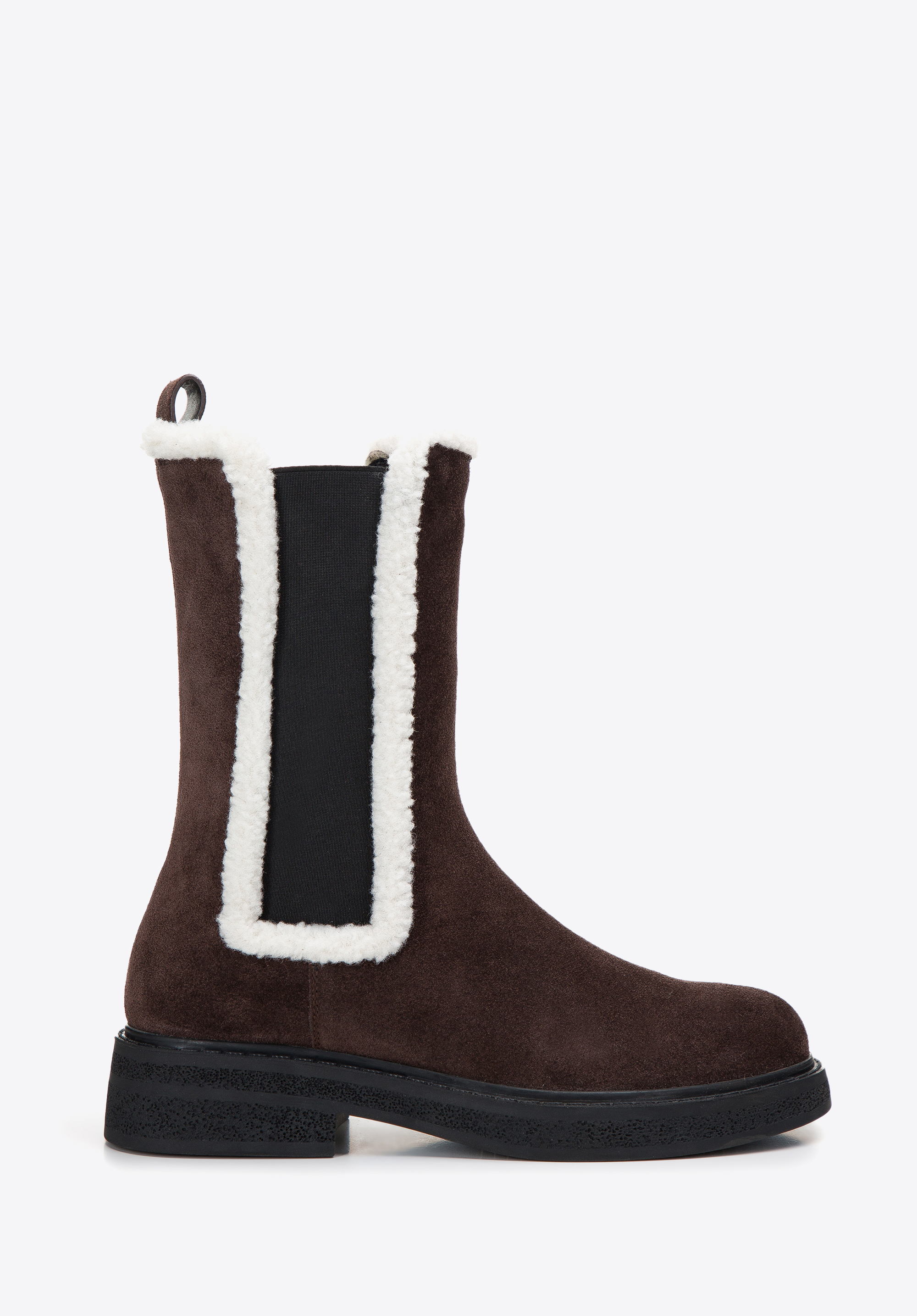 Damenstiefel aus Wildleder und Schafspelz, dunkelbraun, 97-D-518-4-39, Bild 1