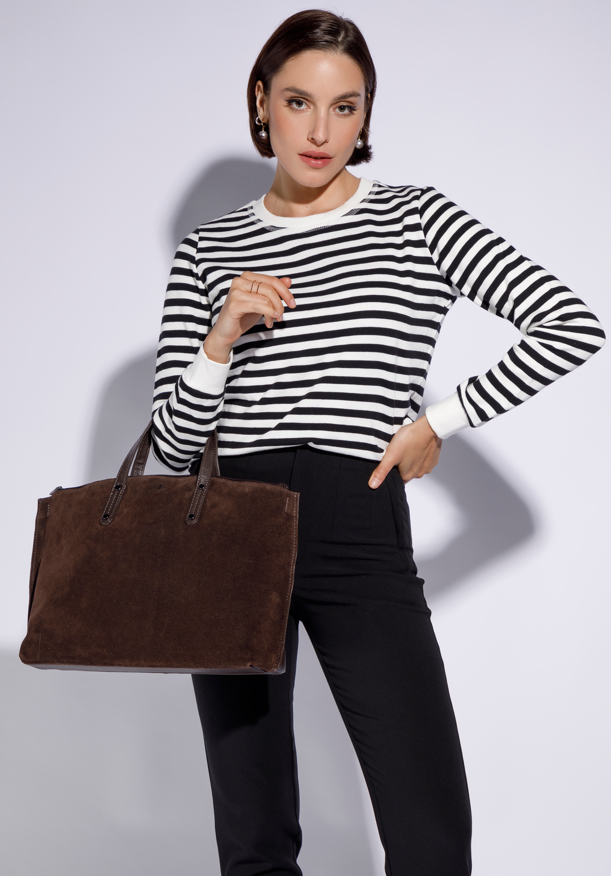 Tragetasche aus Leder mit abnehmbarer Tasche, dunkelbraun, 95-4E-018-4, Bild 1