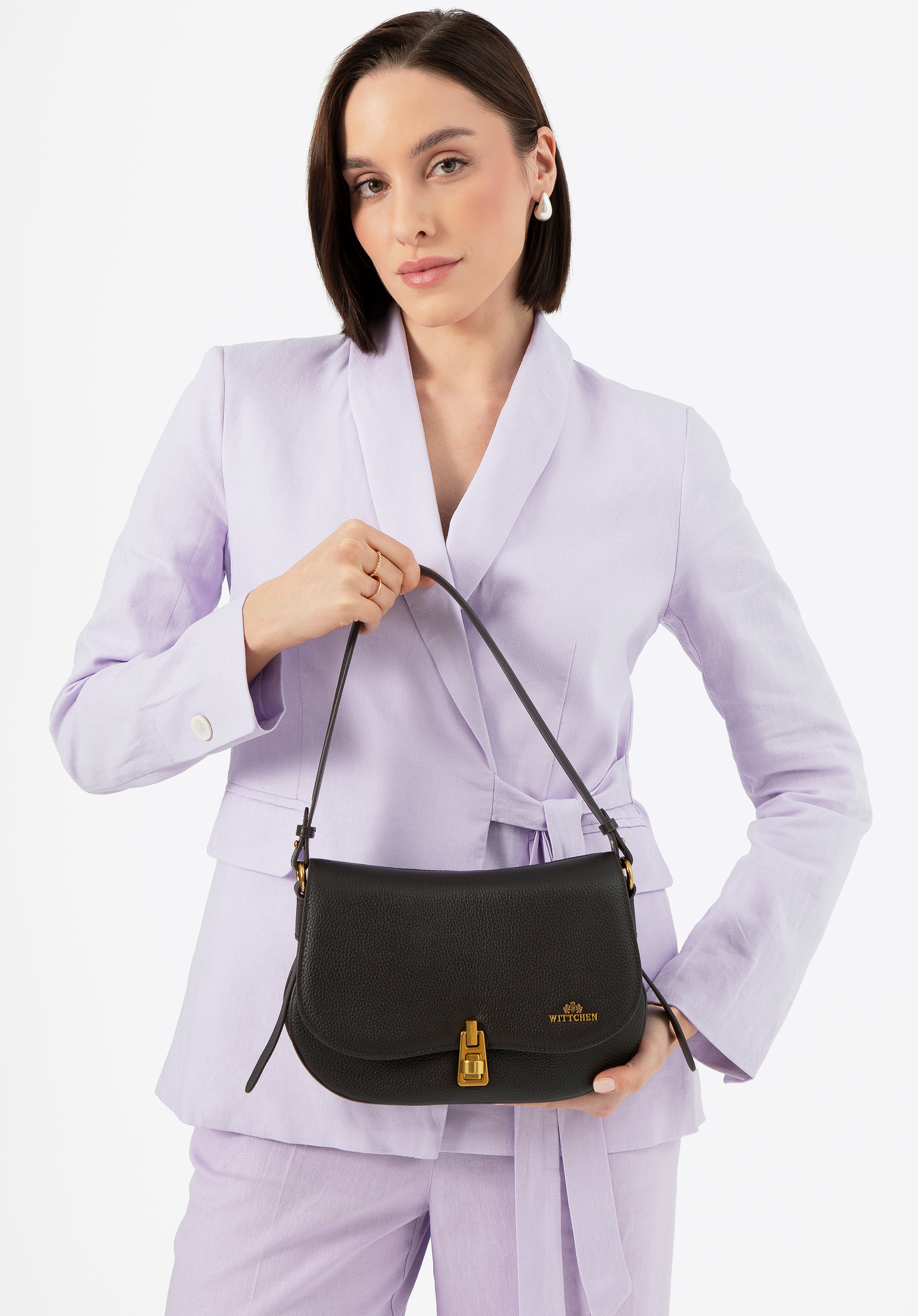 Umhängetasche aus Naturleder für Damen, dunkelbraun, 100-4E-208-4, Bild 1