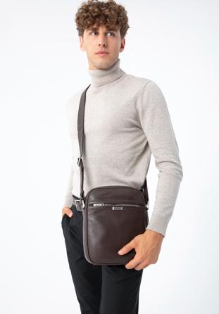 Umhängetasche für Herren aus Leder mit Reißverschlusstasche, dunkelbraun, 97-4U-005-4, Bild 1