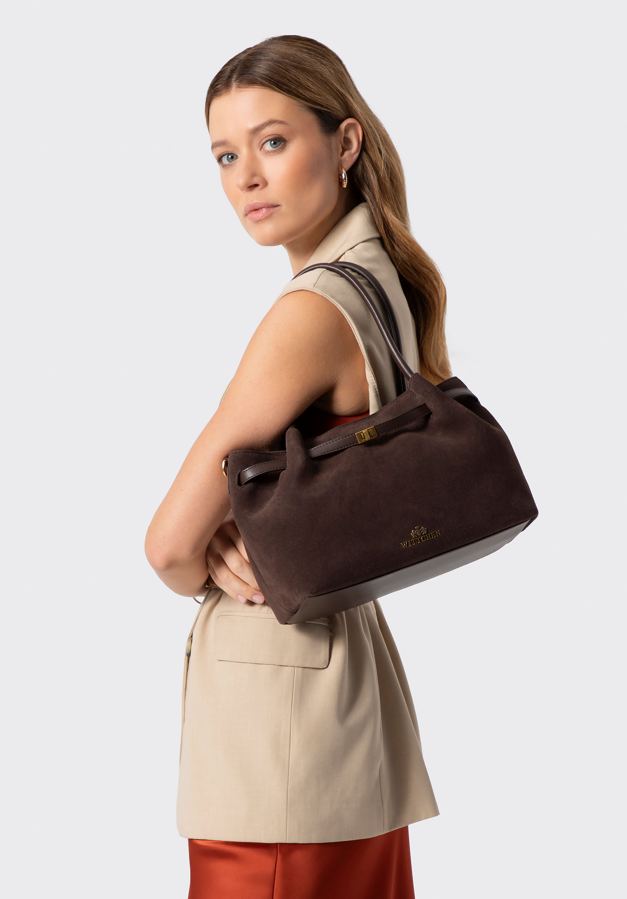 Wildledertasche für Damen, dunkelbraun, 102-4E-608-4, Bild 1