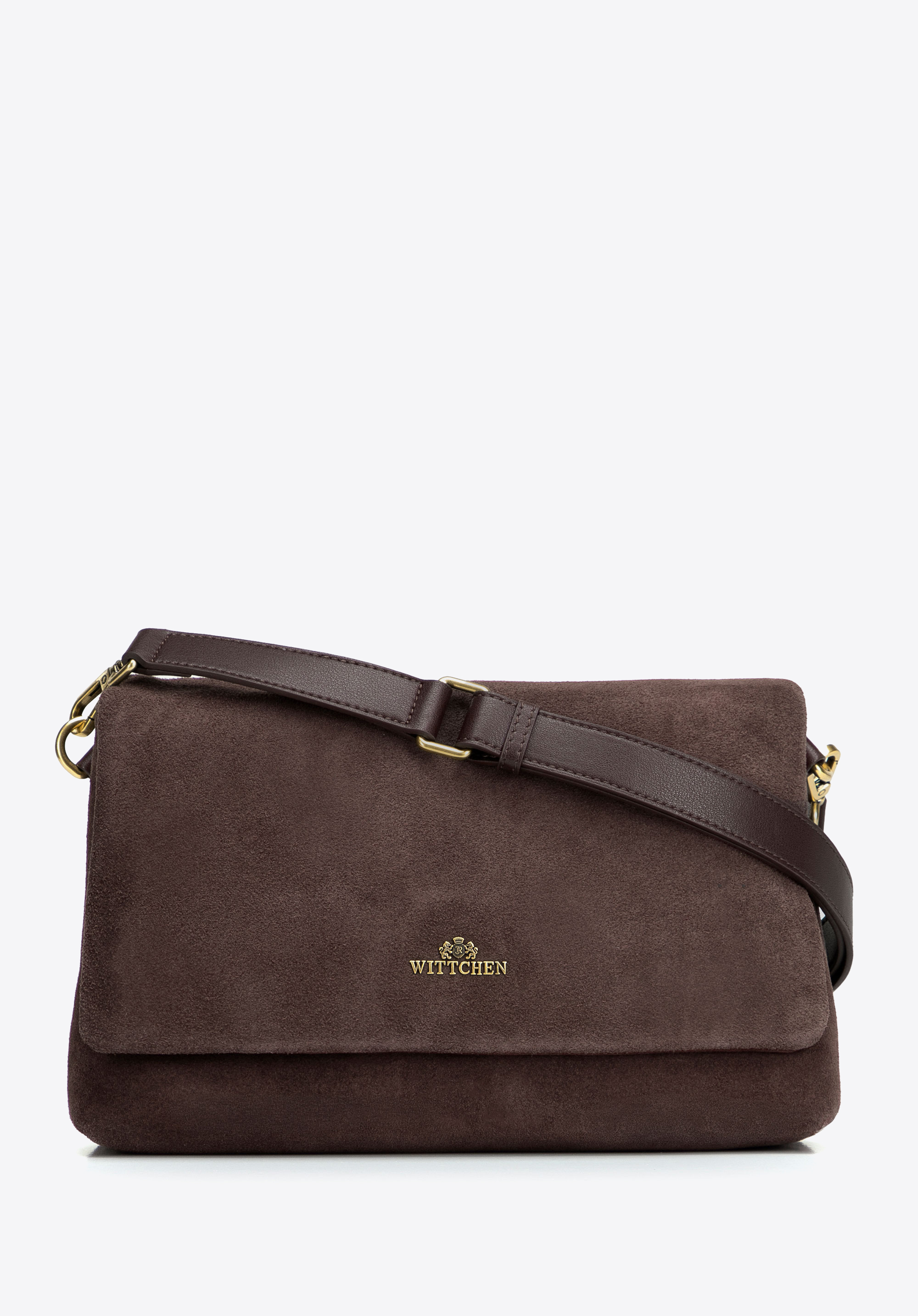 Zweiteilige Wildleder-Umhängetasche für Damen, dunkelbraun, 103-4E-632-4, Bild 1