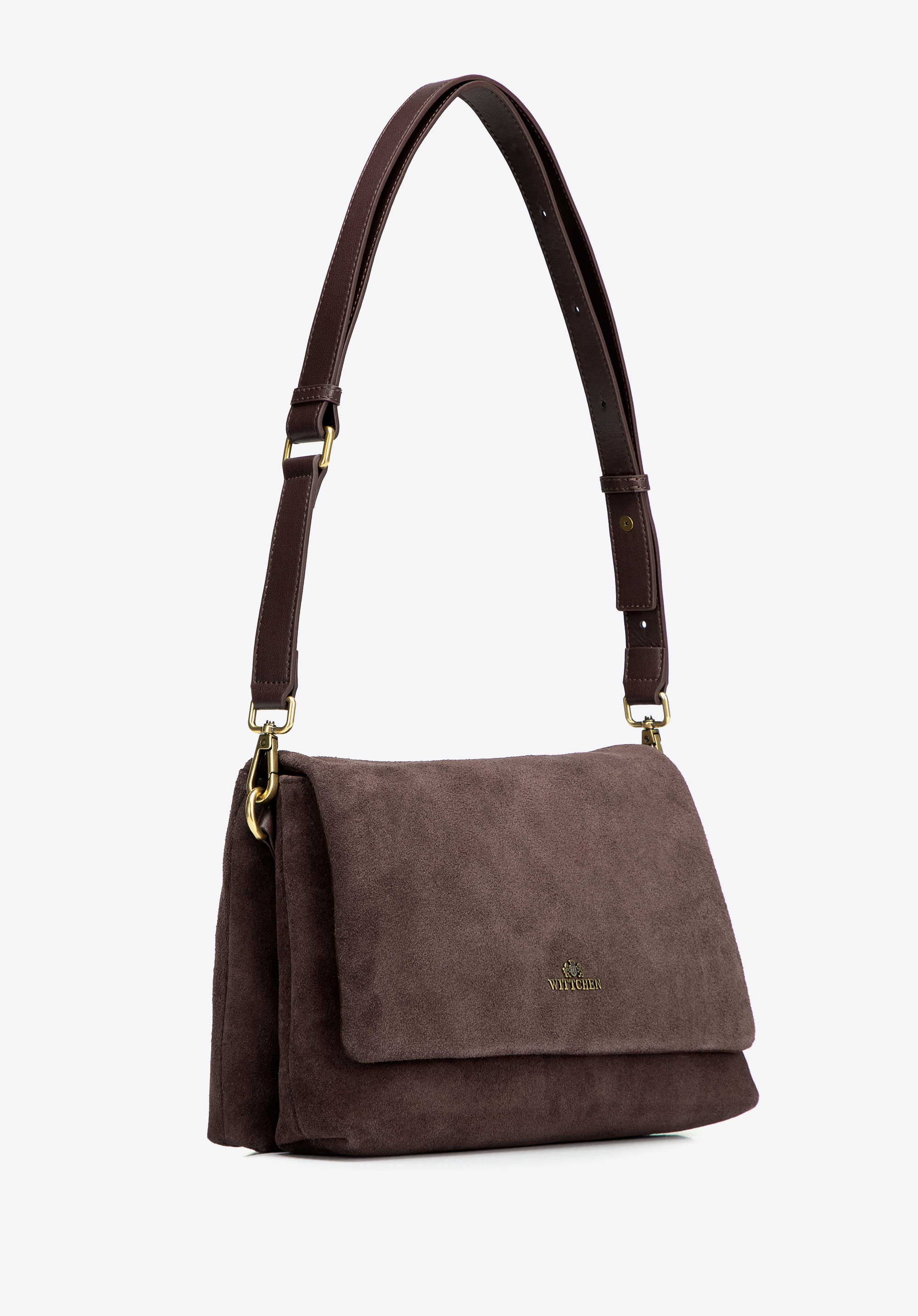 Zweiteilige Wildleder-Umhängetasche für Damen, dunkelbraun, 103-4E-632-4, Bild 1