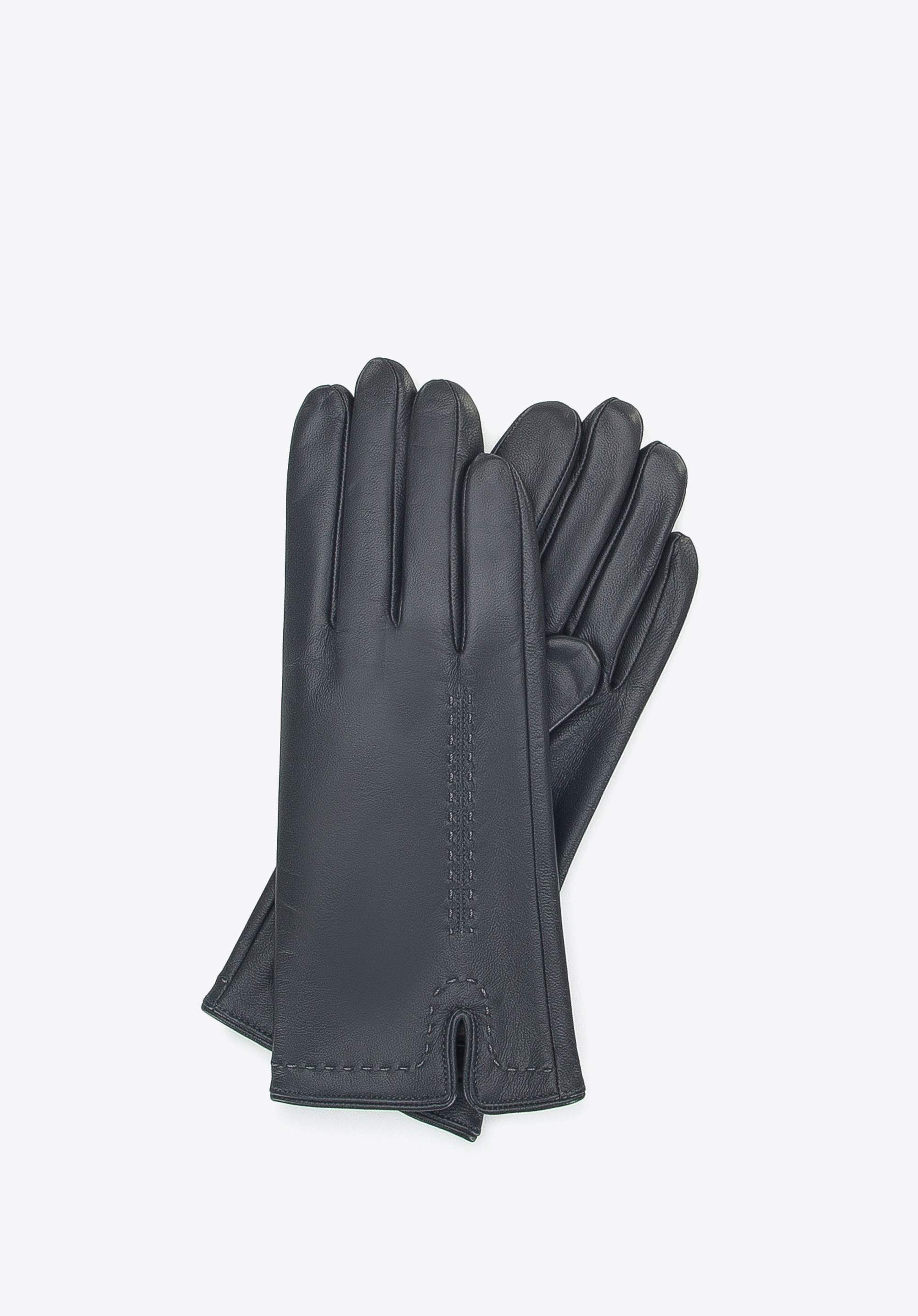 Damenhandschuhe aus Leder mit Ziernähten, dunkelgrau, 39-6A-007-8-XL, Bild 1
