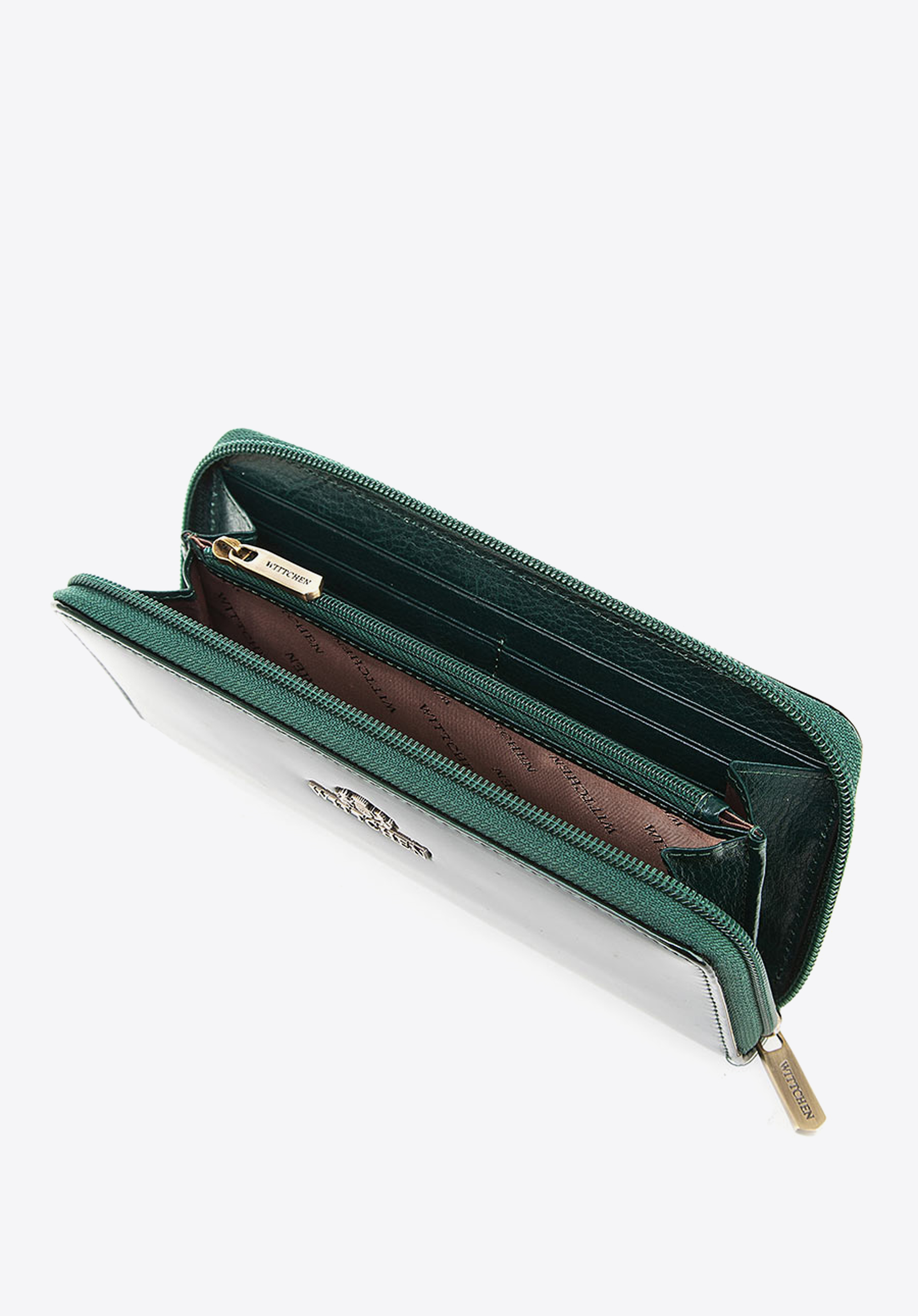 Damen-Geldbörse aus Lackleder mit Reißverschluss, dunkelgrün, 25-1-393-0, Bild 1