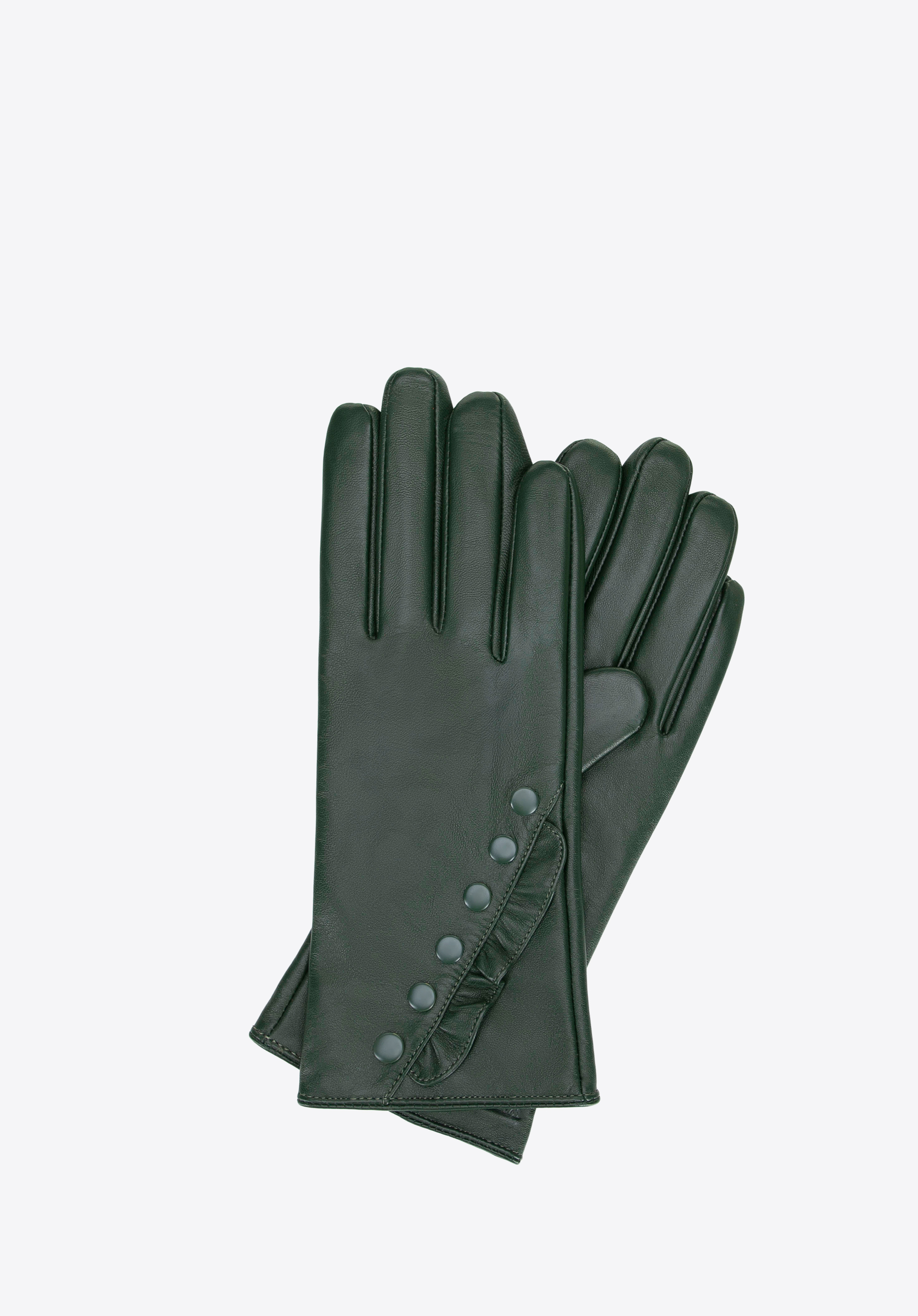 Damen-Lederhandschuhe mit dekorativen Details, dunkelgrün, 39-6L-031-Z-M, Bild 1