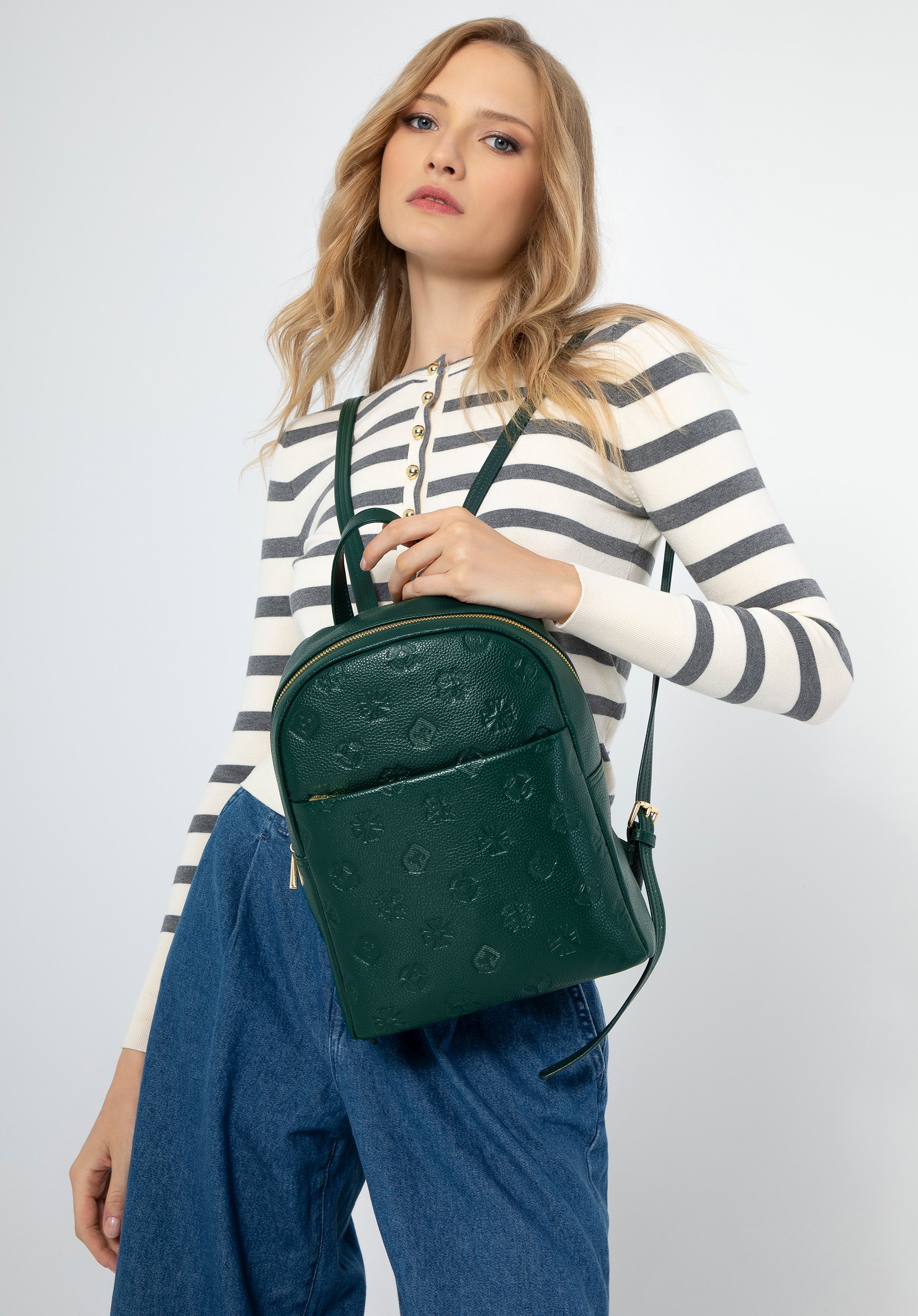 Damen-Lederrucksack mit Monogramm, dunkelgrün, 99-4E-614-Z, Bild 1