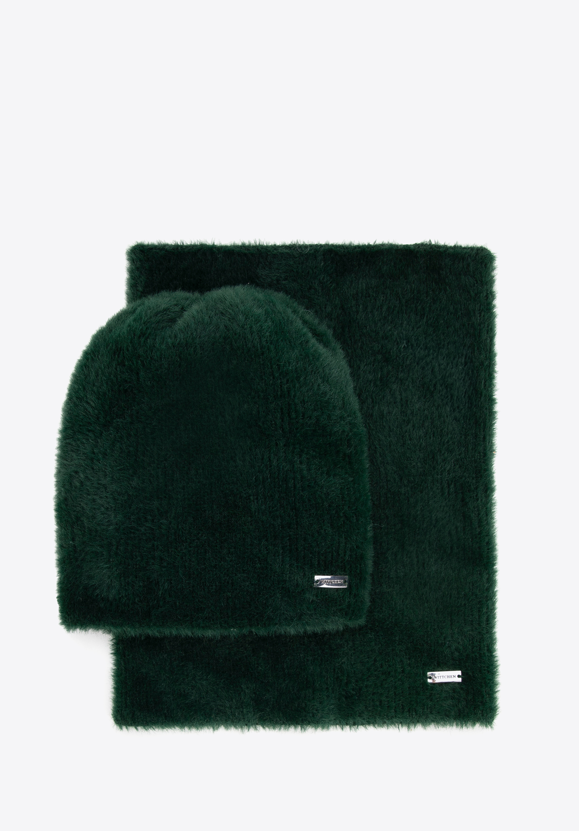 Damen-Winterset aus weichem Strick, dunkelgrün, 99-SF-005-ZZ, Bild 1