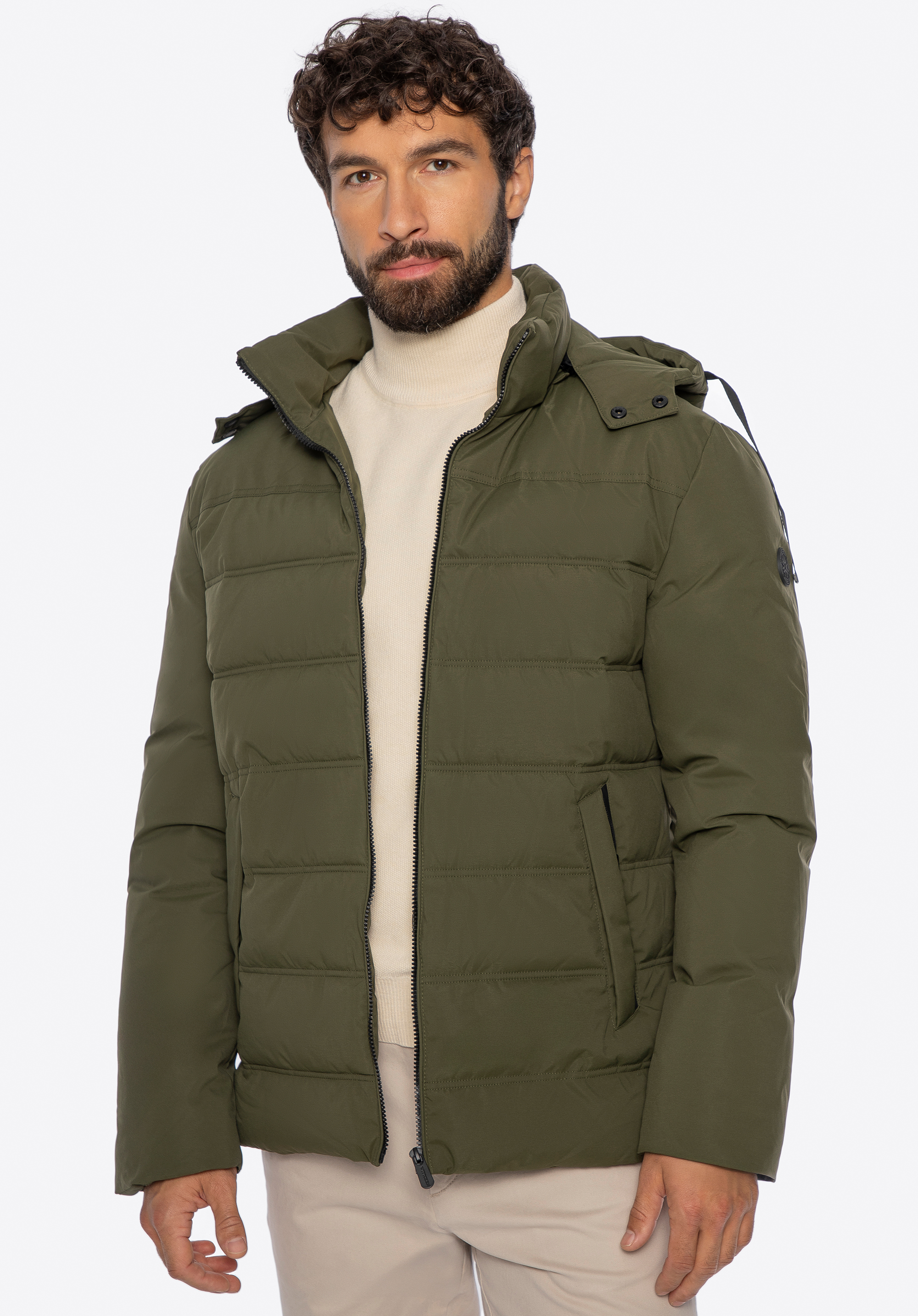 Herren-Steppjacke mit Kapuze, dunkelgrün, 101-9D-350-Z-L, Bild 1