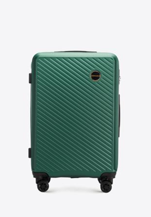 Mittelgroßer Koffer aus ABS mit diagonalen Streifen, dunkelgrün, 56-3A-742-85, Bild 1