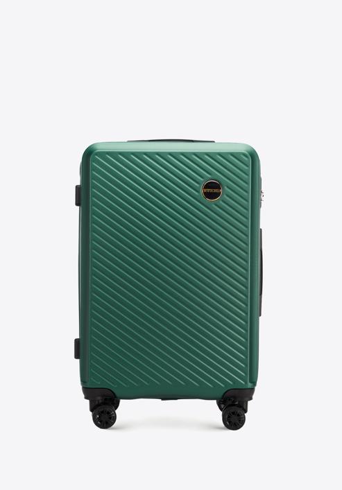 Mittelgroßer Koffer aus ABS mit diagonalen Streifen, dunkelgrün, 56-3A-742-85, Bild 1