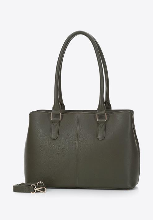 Shopper-Tasche aus Leder mit zwei Fächern, dunkelgrün, 97-4E-001-Z, Bild 3