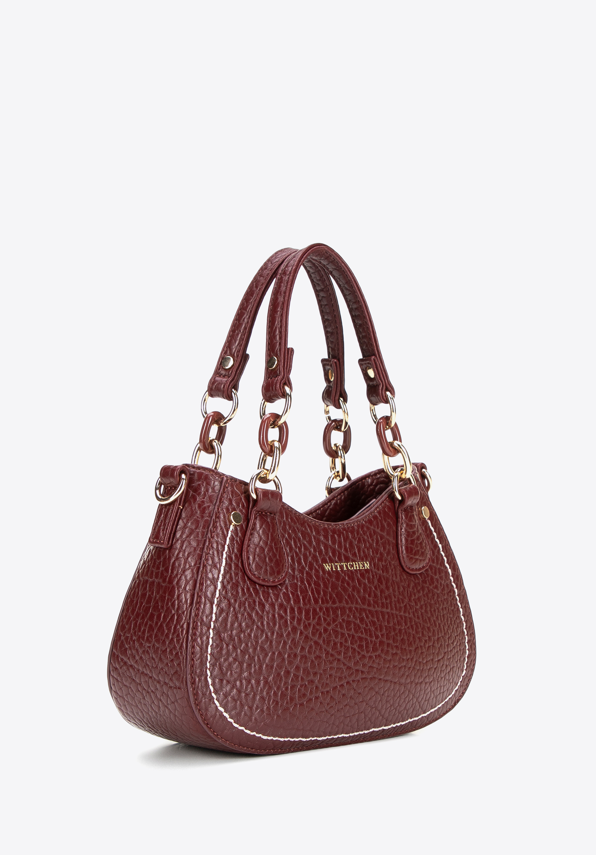 Baguette-Tasche aus Kunstleder mit Kontrastnähten, dunkelrot, 101-4Y-709-3, Bild 1