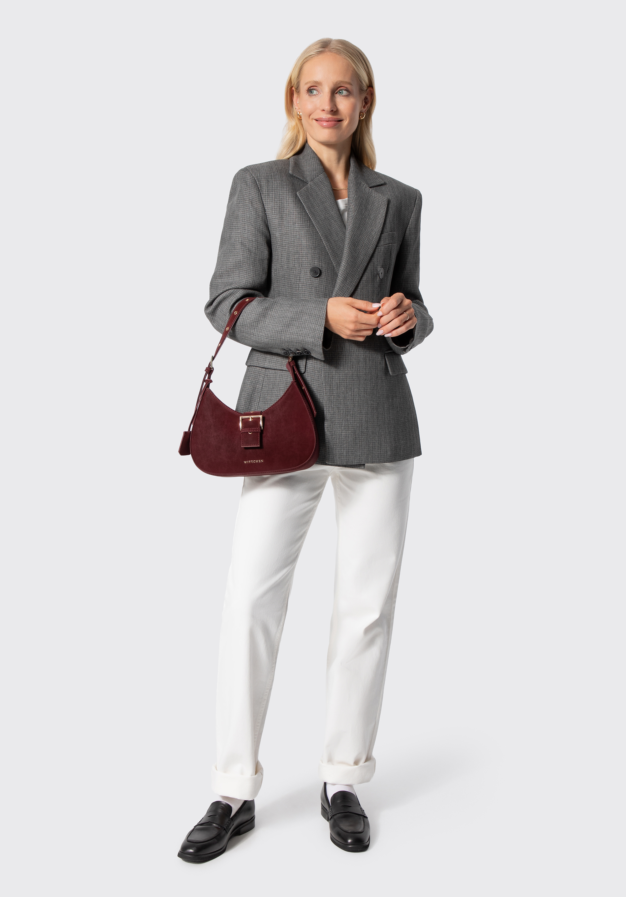 Baguette-Tasche für Damen mit dekorativer Schnalle, dunkelrot, 103-4Y-506-3, Bild 1