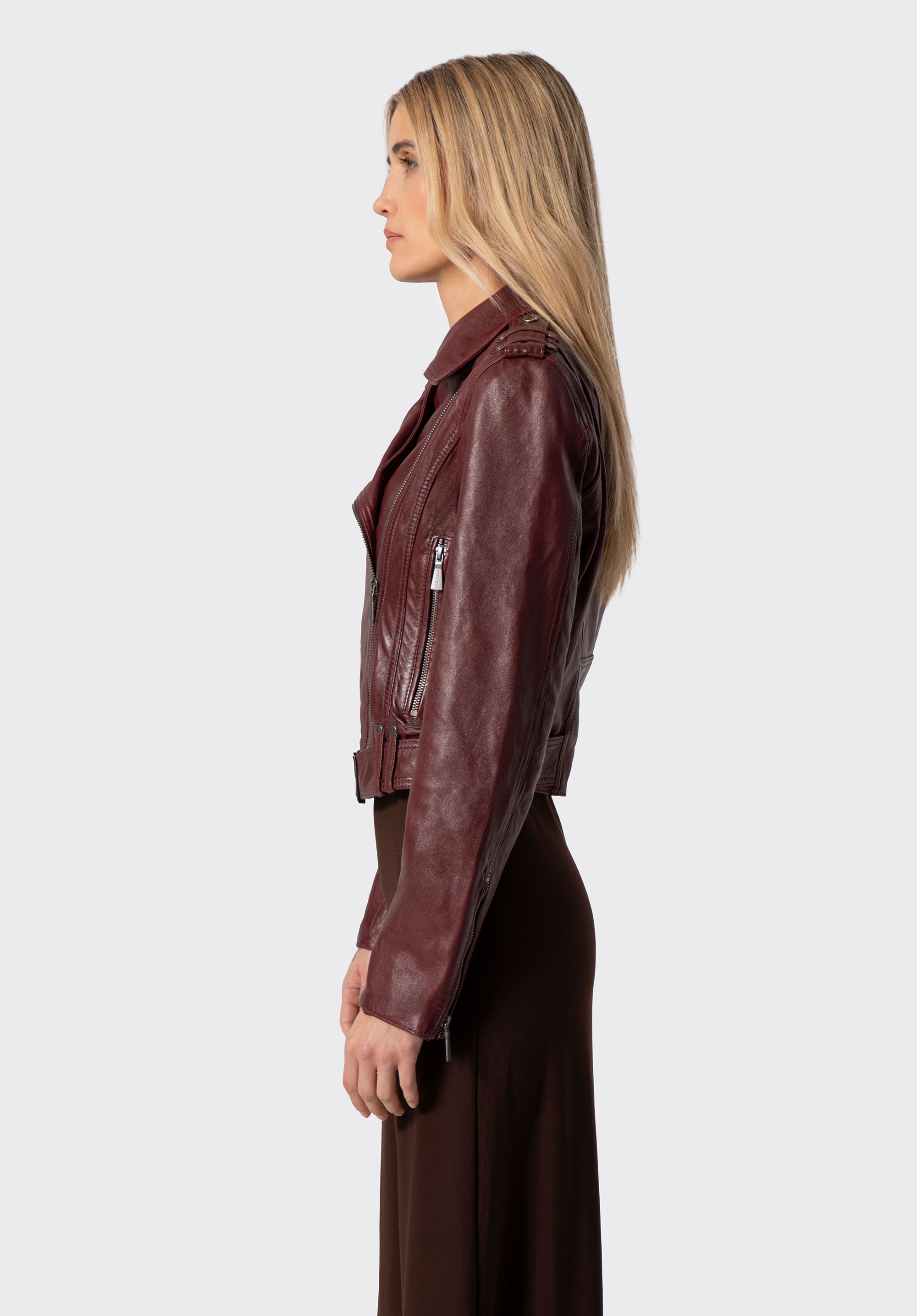 Bikerjacke aus Leder für Damen, dunkelrot, 100-09-806-3-M, Bild 1