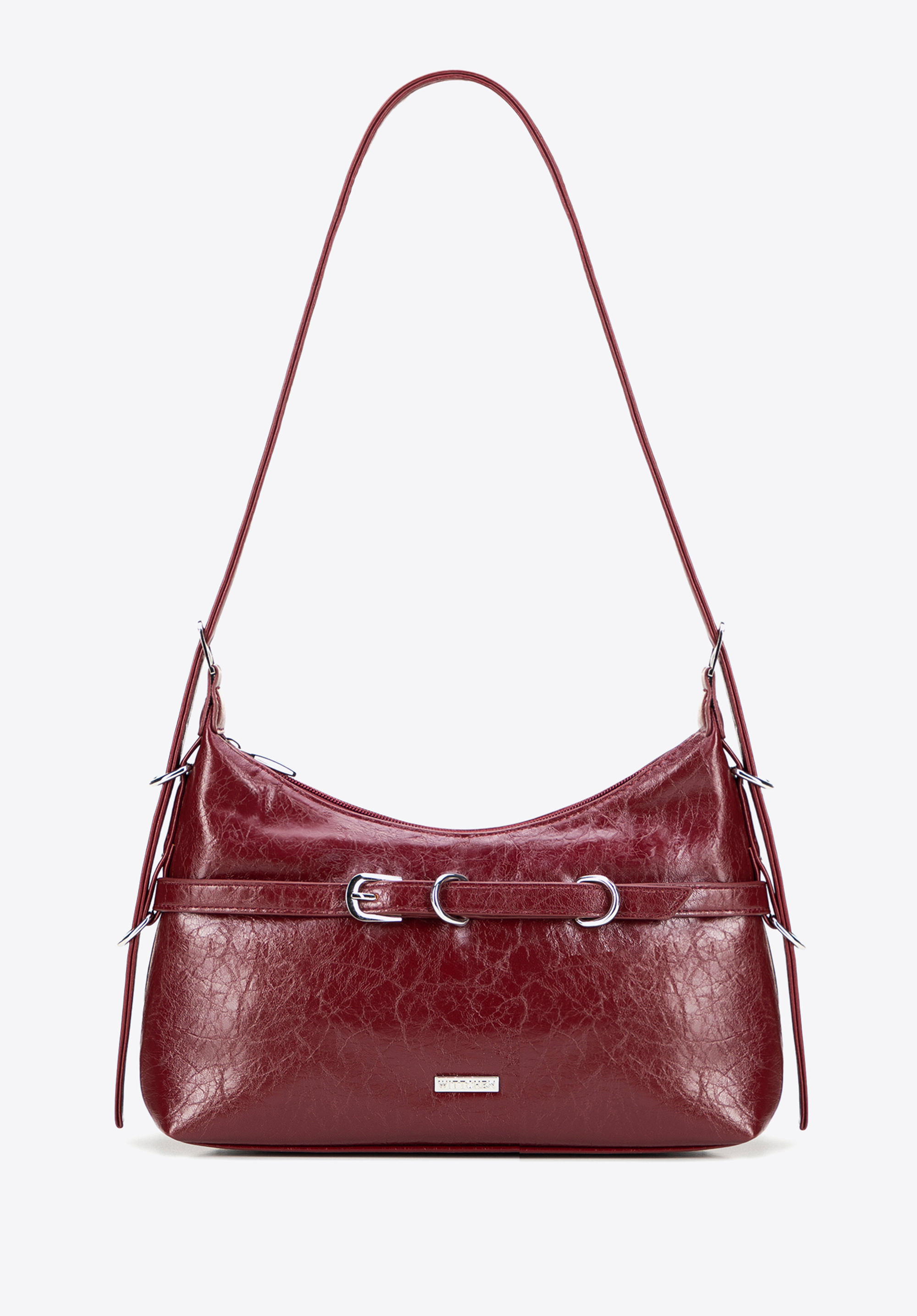 Damen-Baguette aus Öko-Leder mit verstellbarem Griff, dunkelrot, 101-4Y-405-3, Bild 1