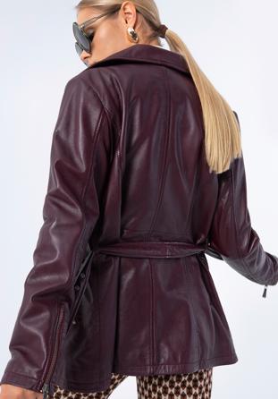 Damenjacke aus Leder mit Gürtel, dunkelrot, 97-09-803-D3-XL, Bild 1