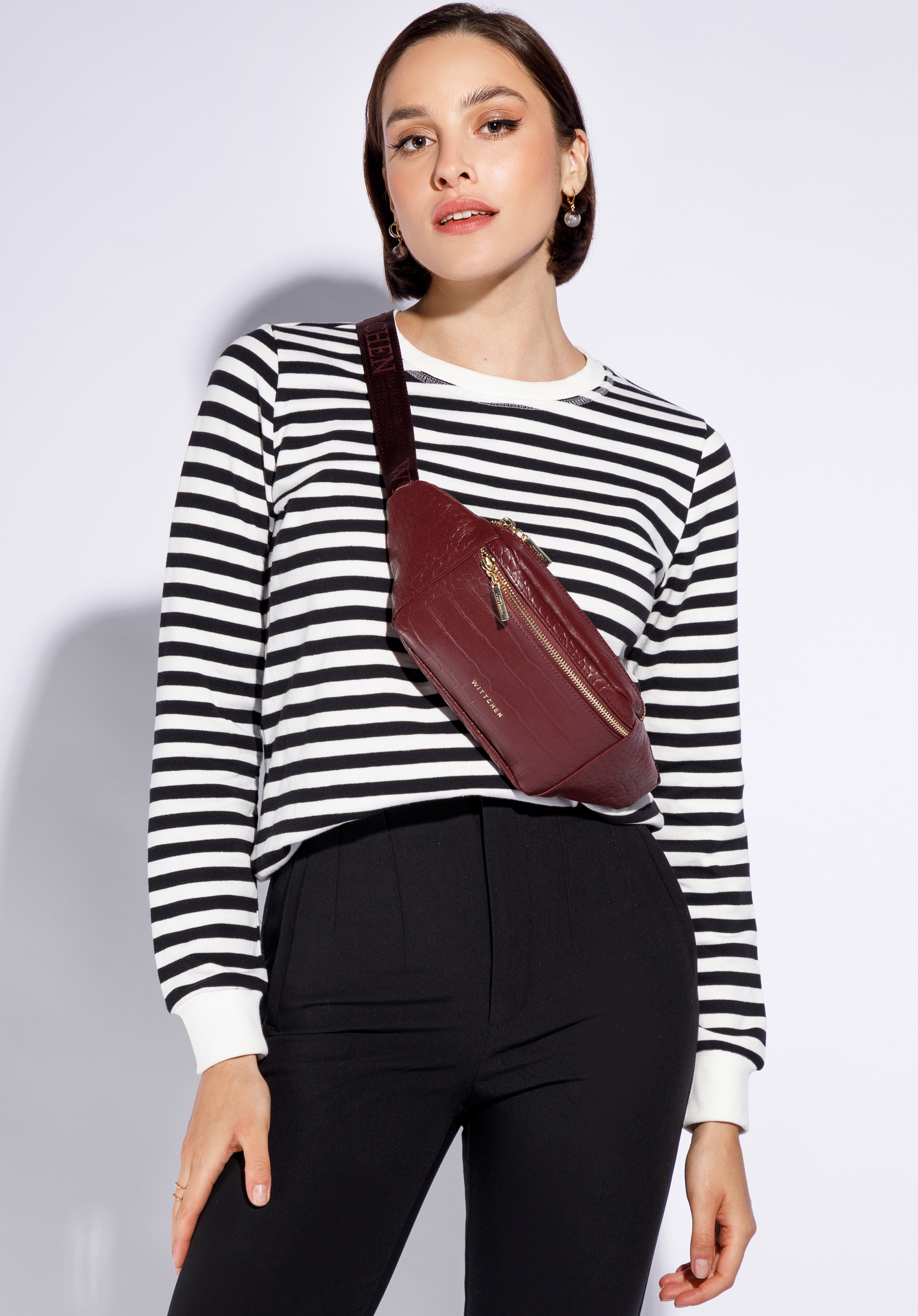 Damen-Gürteltasche aus Leder mit Krokoprägung