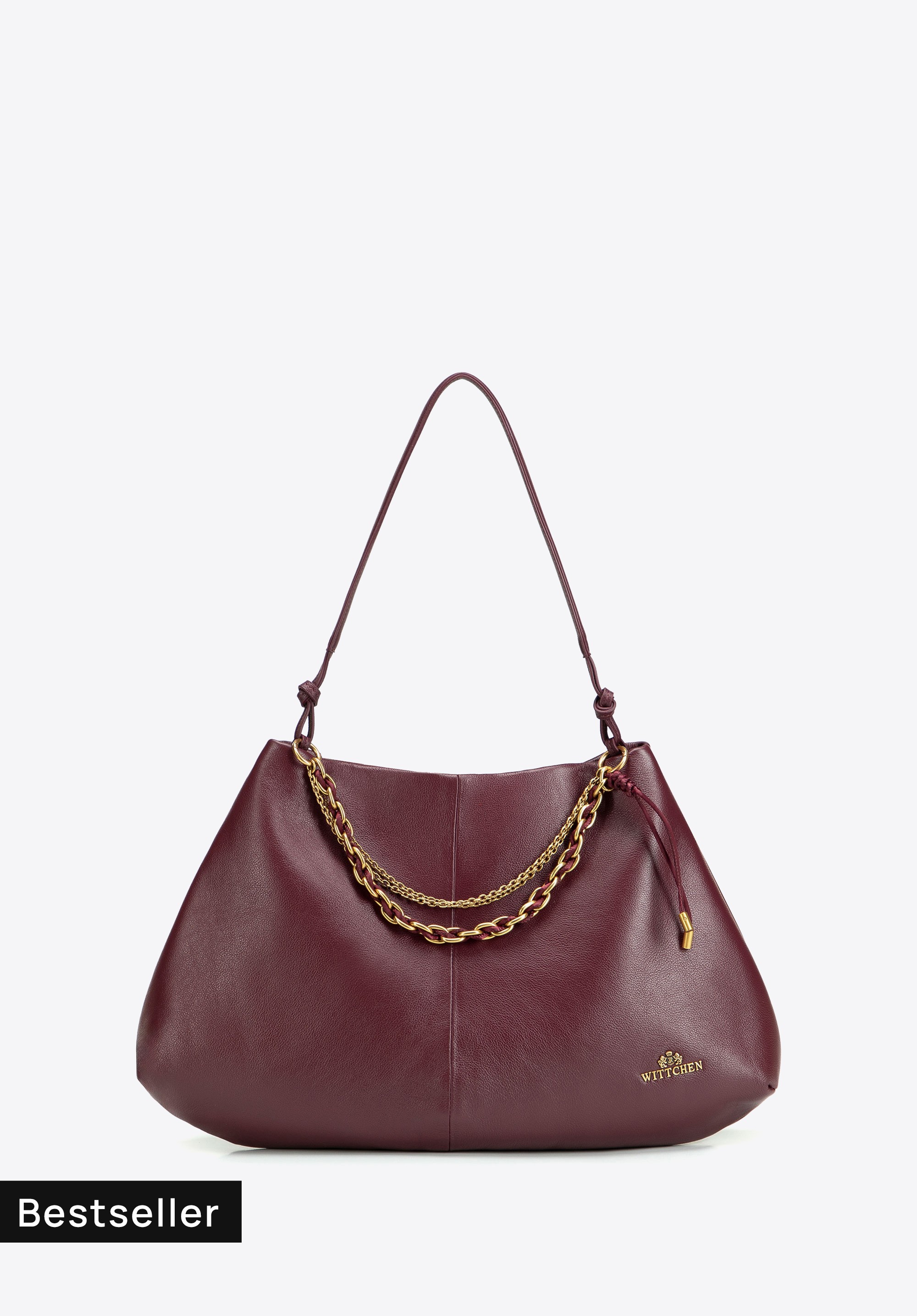 Damen-Hobo-Tasche aus Leder mit Zierketten, dunkelrot, 103-4E-602-3, Bild 1