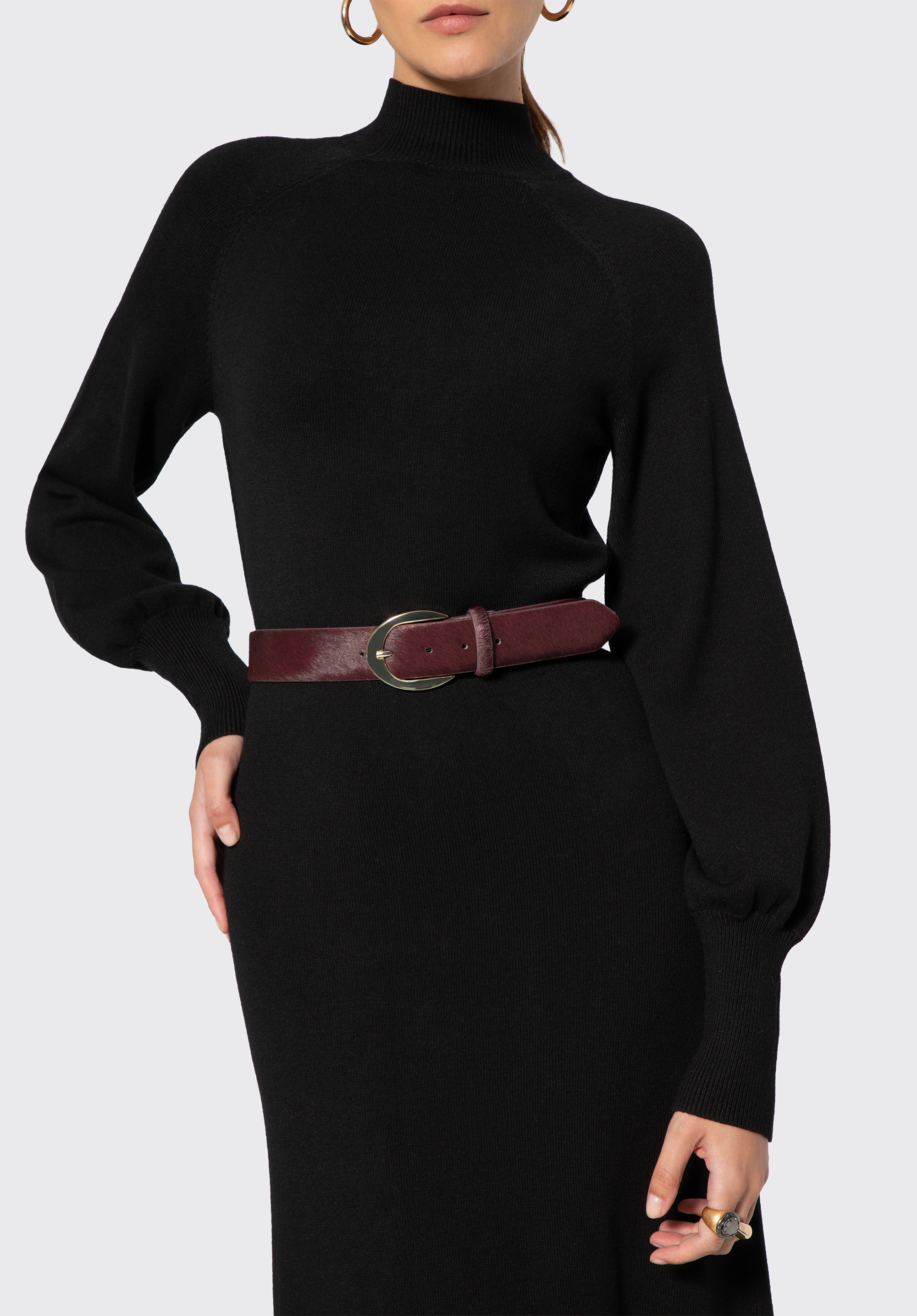 Damen-Ledergürtel mit Fellbesatz und ovaler Schnalle, dunkelrot, 103-8D-203-3-XL_2XL, Bild 1