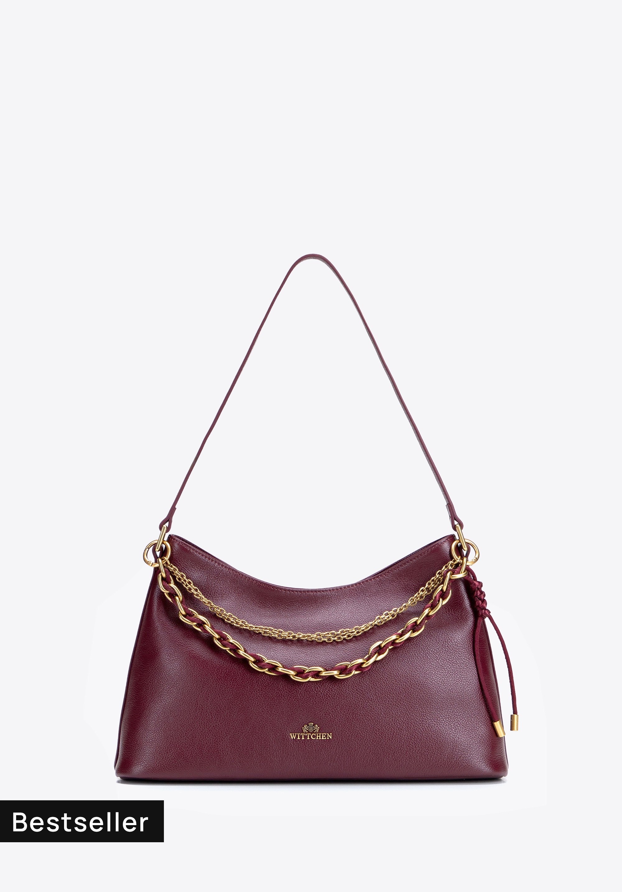 Damen-Schultertasche aus Leder mit Zierketten, dunkelrot, 103-4E-604-3, Bild 1