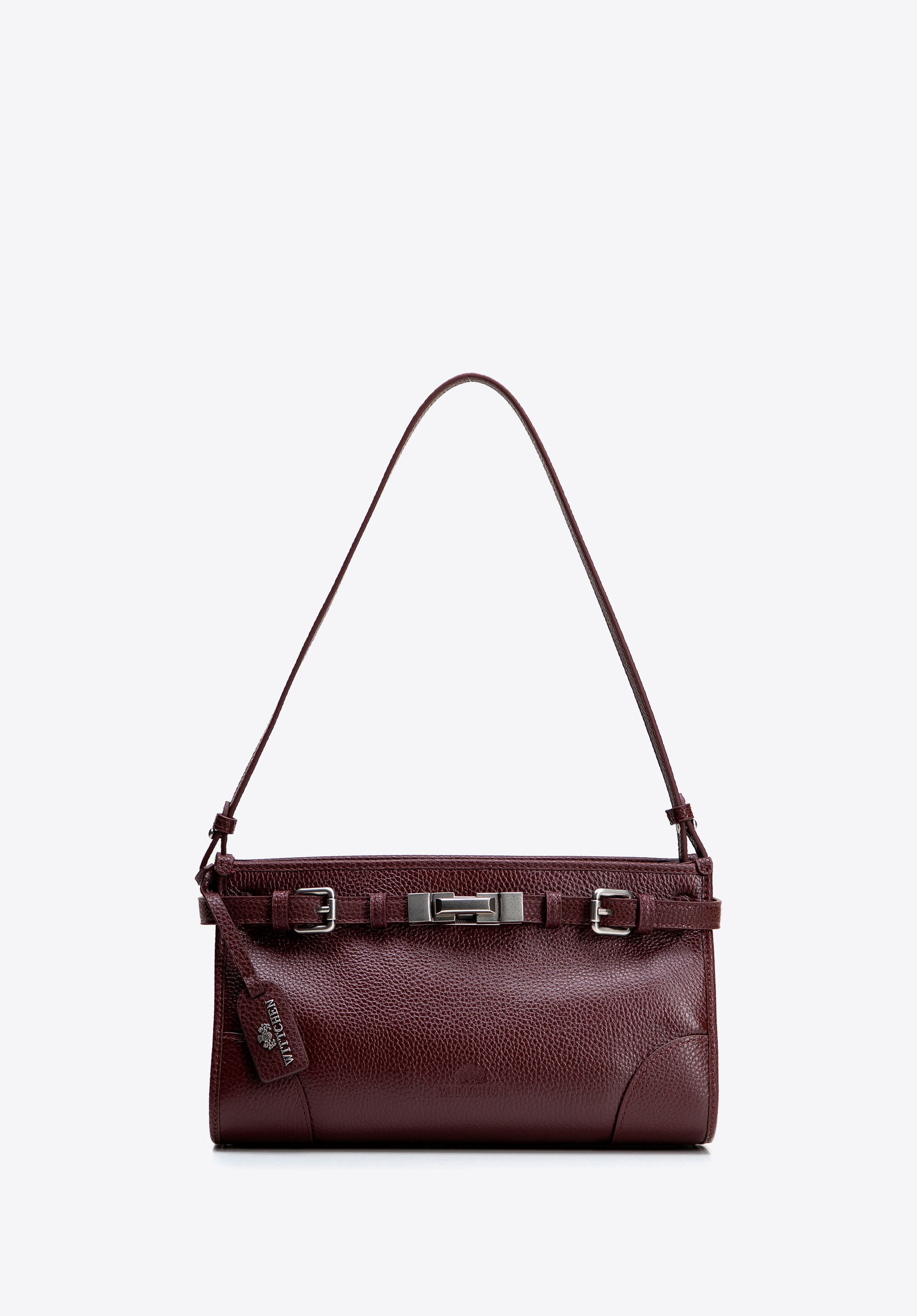 Damen-Schultertasche mit dekorativem Riemendetail, dunkelrot, 101-4E-219-3, Bild 1