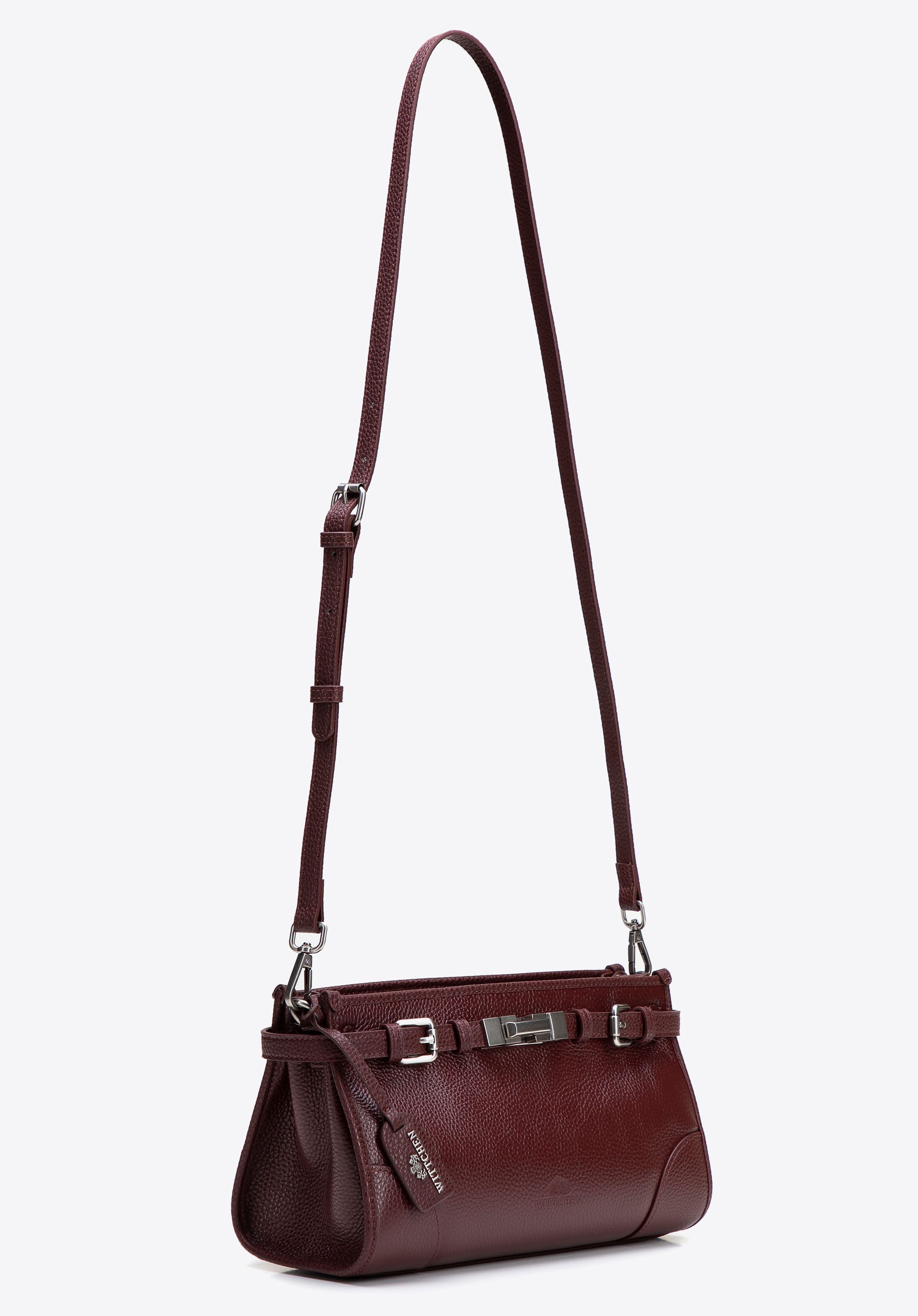 Damen-Schultertasche mit dekorativem Riemendetail, dunkelrot, 101-4E-219-3, Bild 1