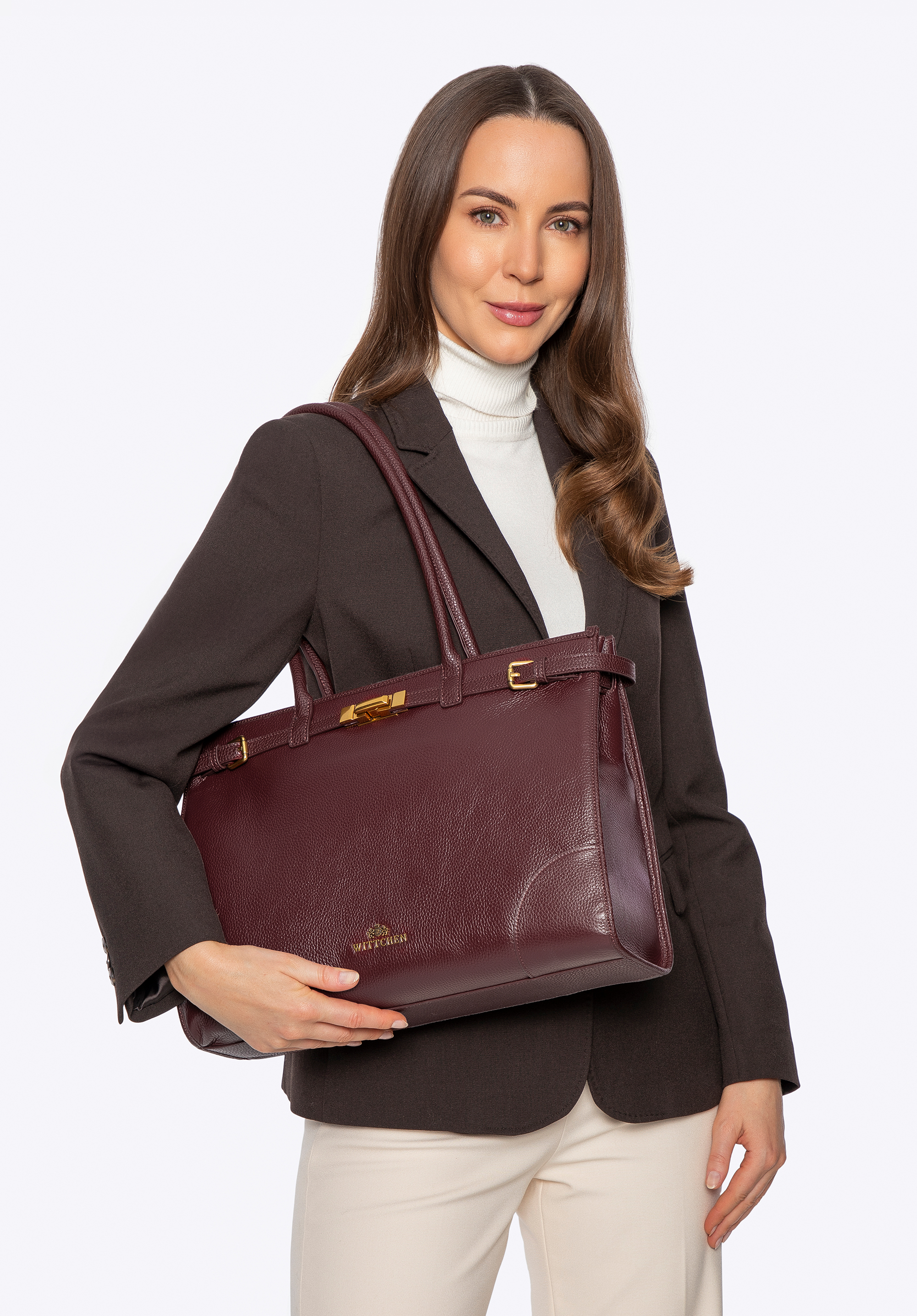 Damen-Shopper aus Leder mit genarbter Struktur, dunkelrot, 101-4E-205-3, Bild 1