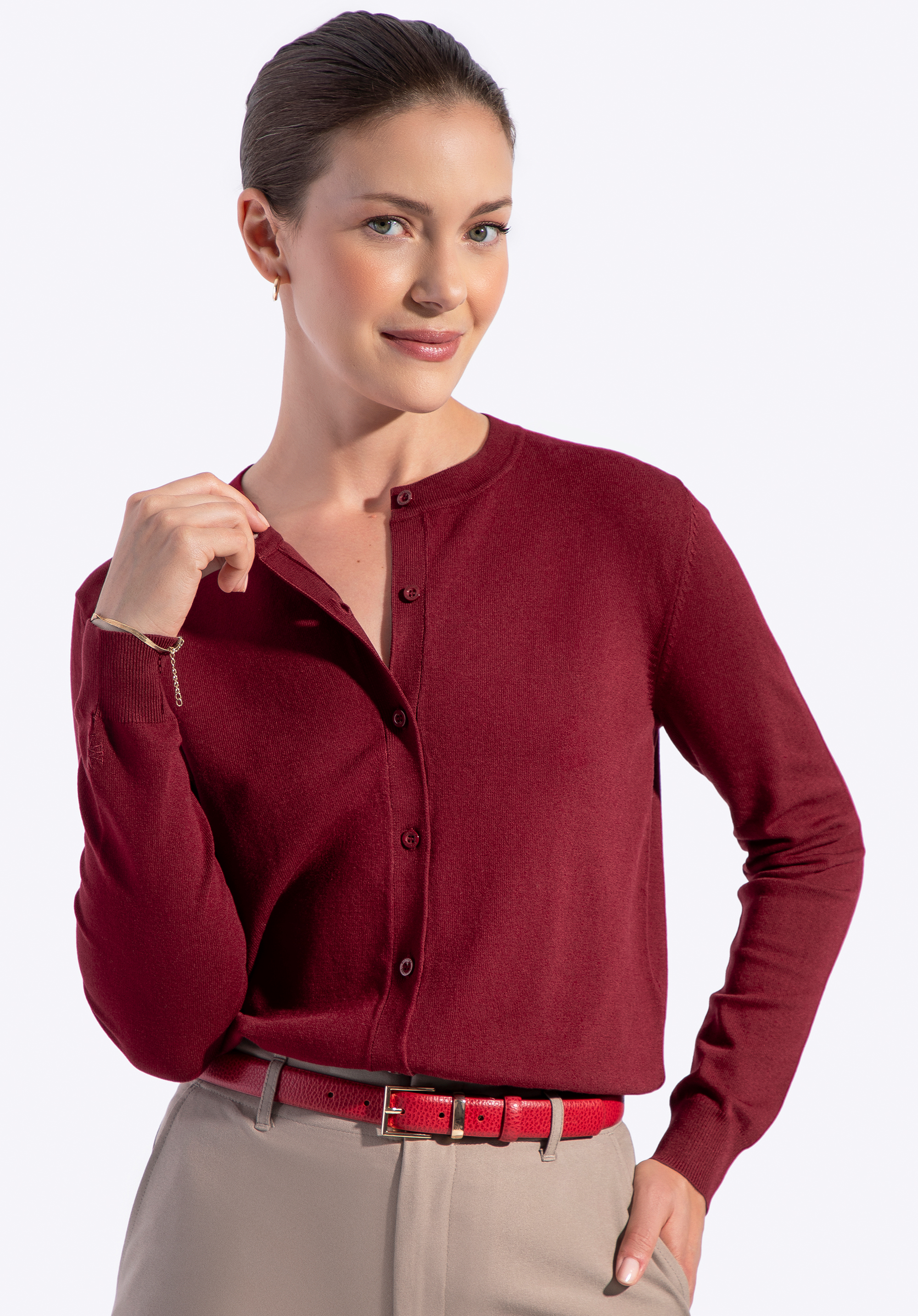 Damen Strickjacke aus Viskose und Nylon, dunkelrot, 29-99-003-3-M, Bild 1