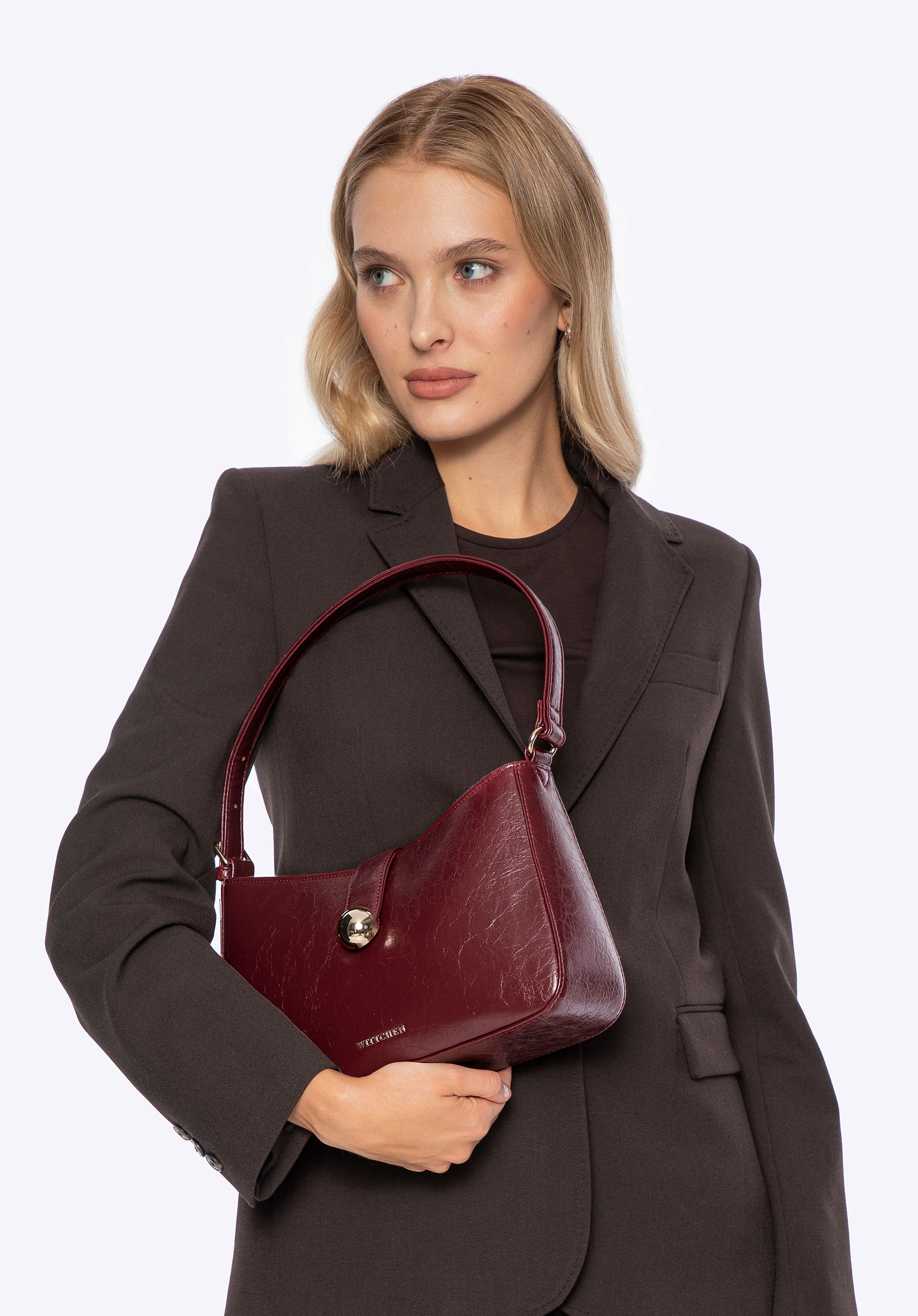 Damen-Umhängetasche aus Kunstleder, dunkelrot, 101-4Y-417-3, Bild 1