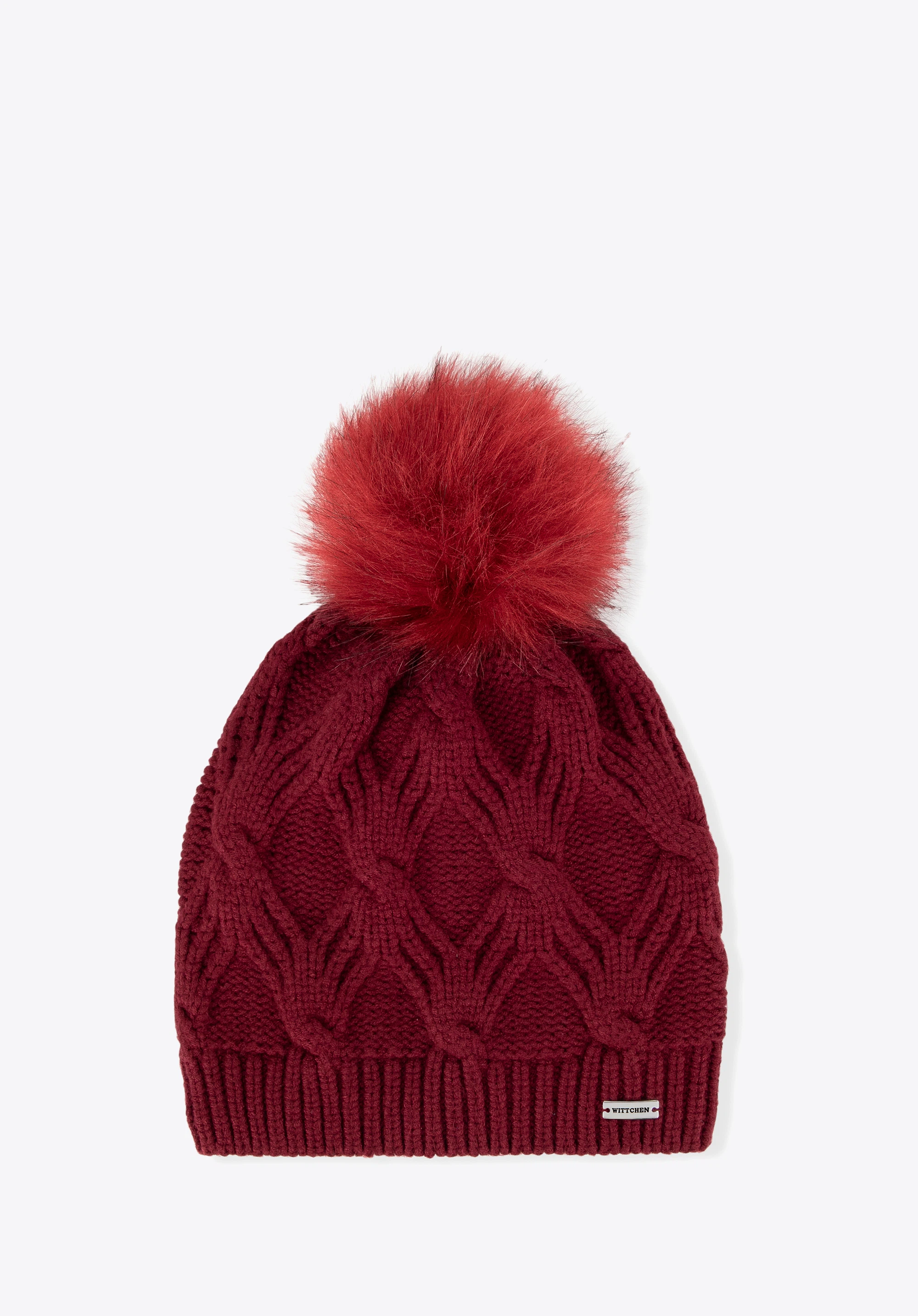 Damen Winter Strickmütze mit Bommel, dunkelrot, 99-HF-103-9, Bild 1